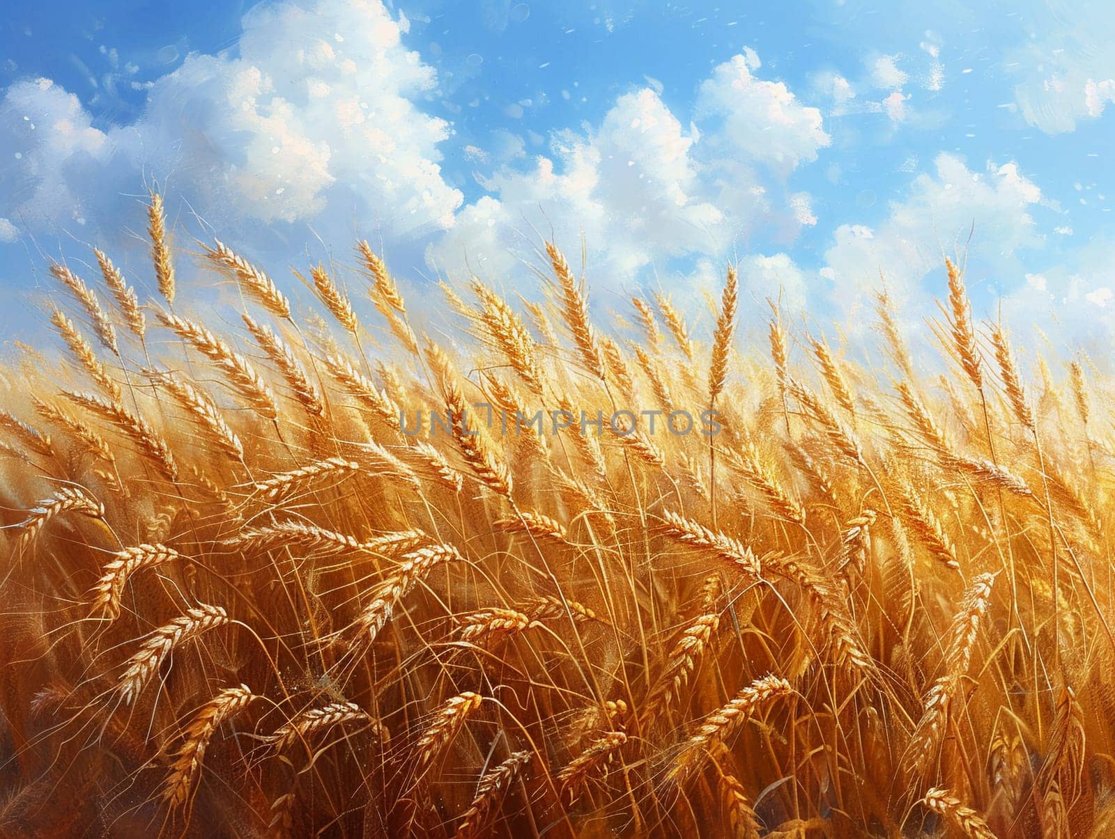 Golden wheat field swaying in the breeze by Benzoix