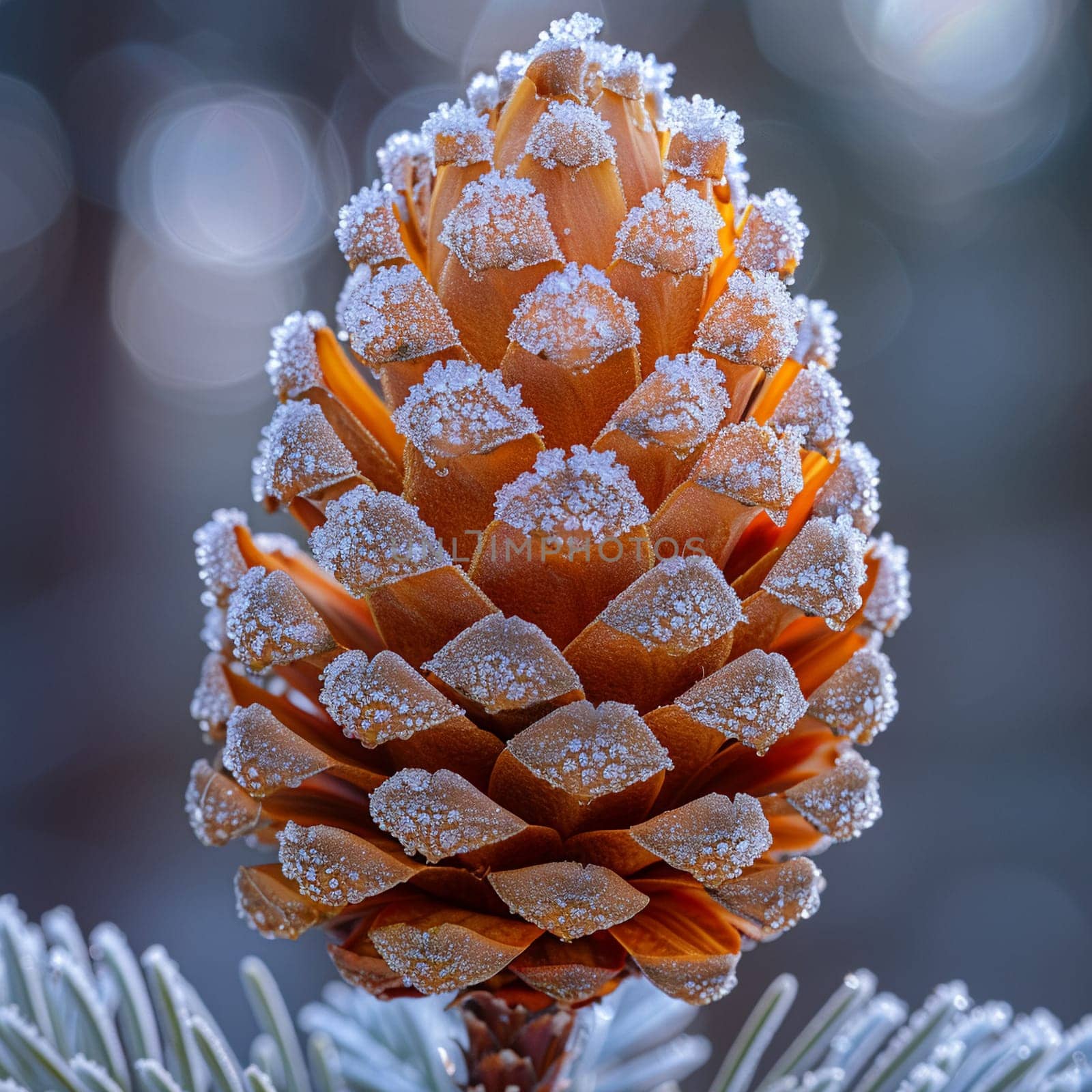 Macro shot of frost on a pine cone by Benzoix