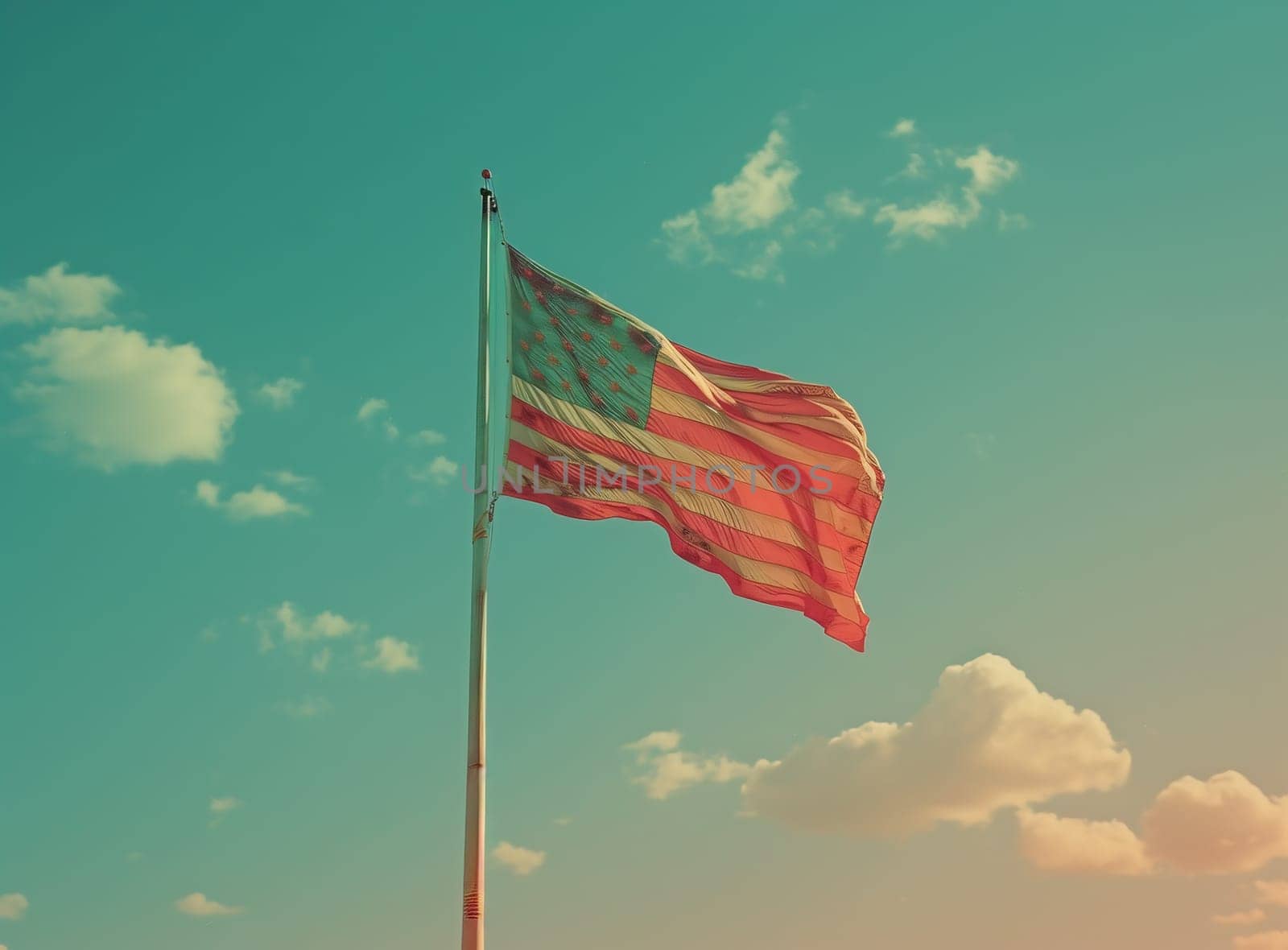 American flag in front of bright sky. High quality photo