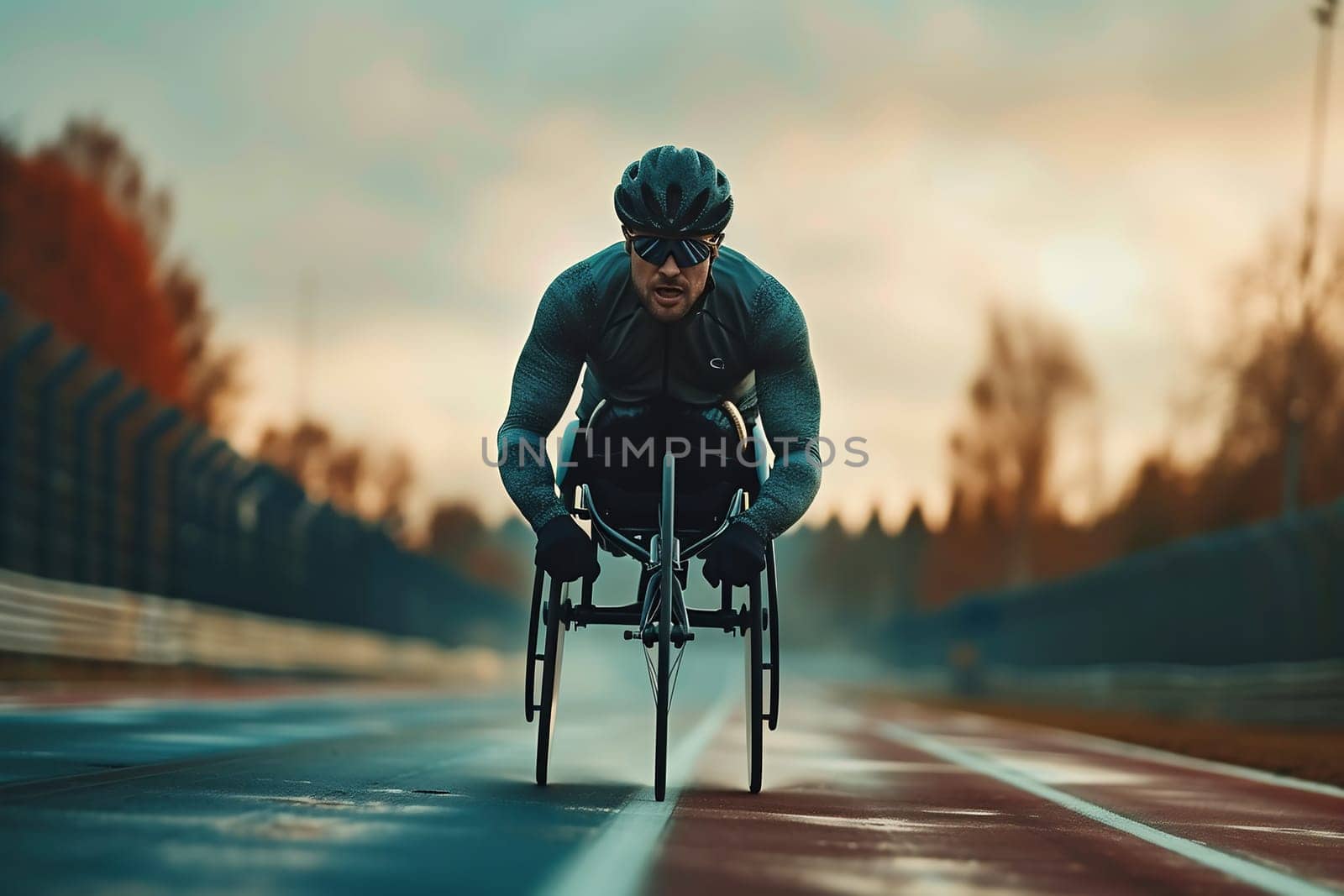 competition sports wheelchair racing in motion blur. High quality photo