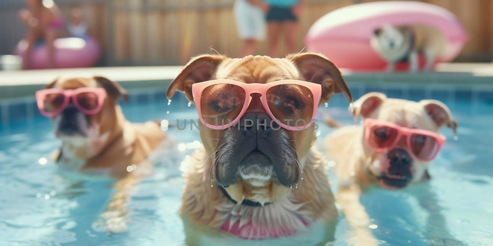 funny dogs puppy with sunglasses in the pool by Andelov13