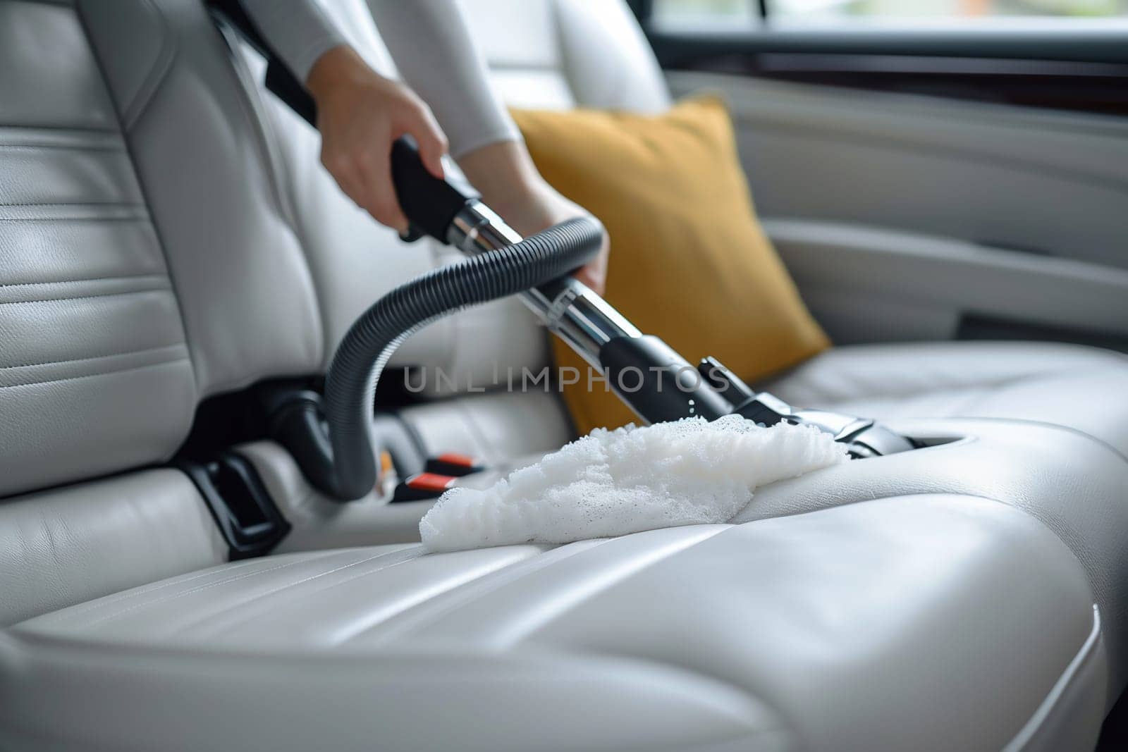 Cleaning of interior of the car hot steam. High quality photo