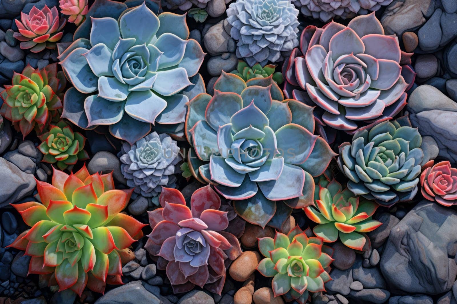 Many beautiful succulent plants as background, top view. Banner design. by Ramanouskaya