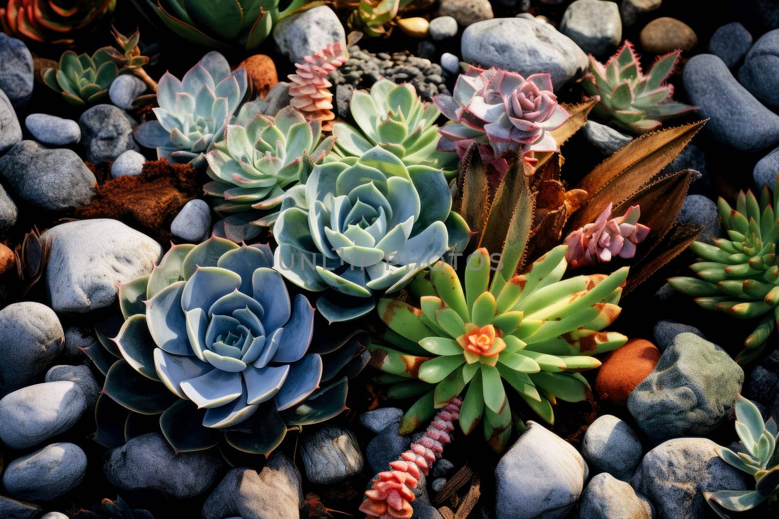 Many beautiful succulent plants as background, top view. Banner design. by Ramanouskaya