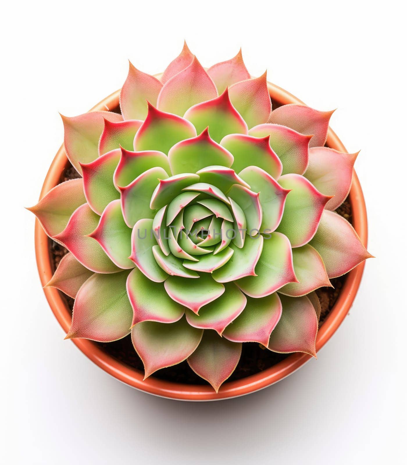 Juicy Echeveria Agawood pot plant isolated on white background, in ceramic pot. by Ramanouskaya