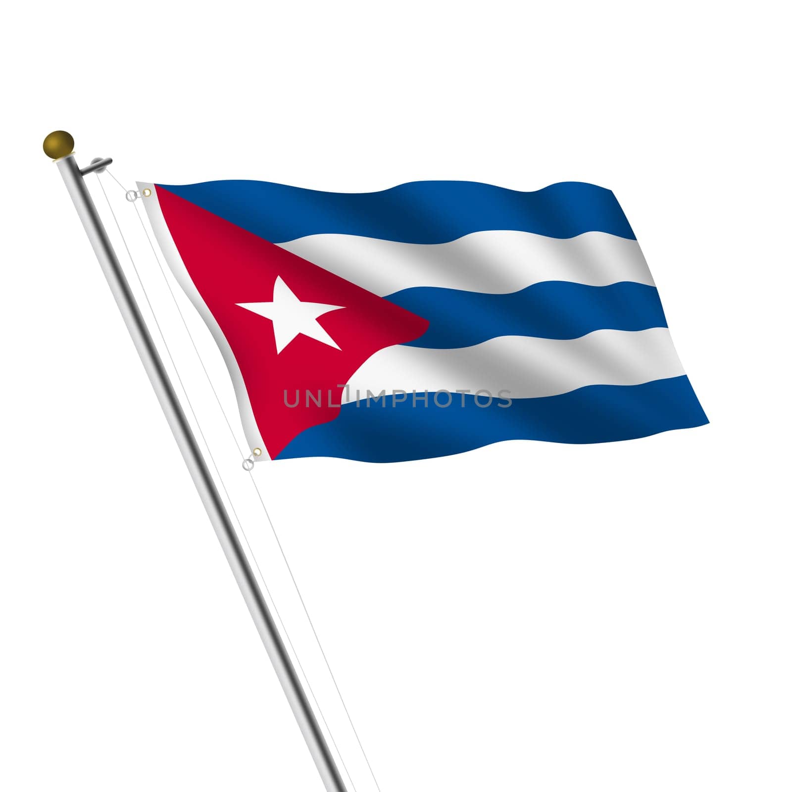 A Cuba Flagpole 3d illustration on white with clipping path