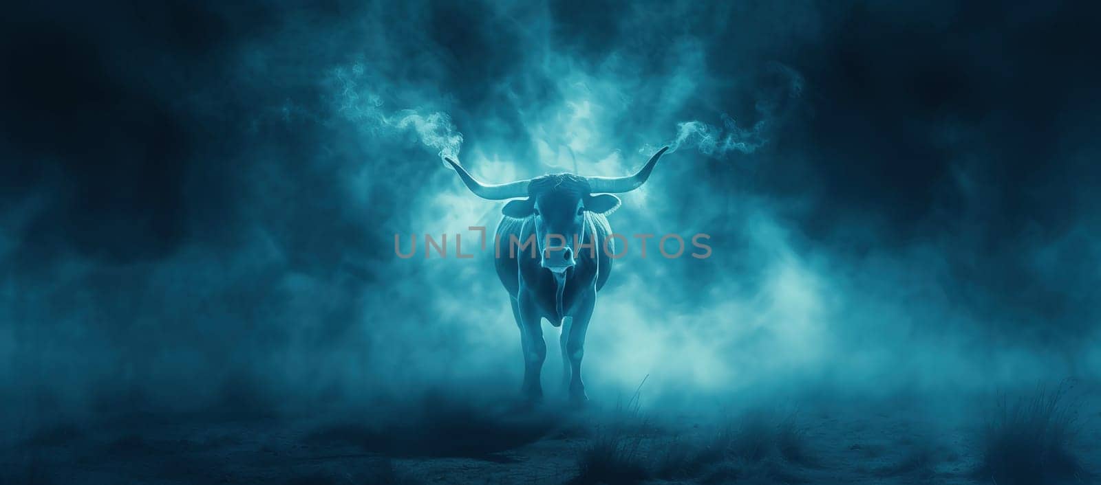 bull on blue business background Original Illustration. High quality photo
