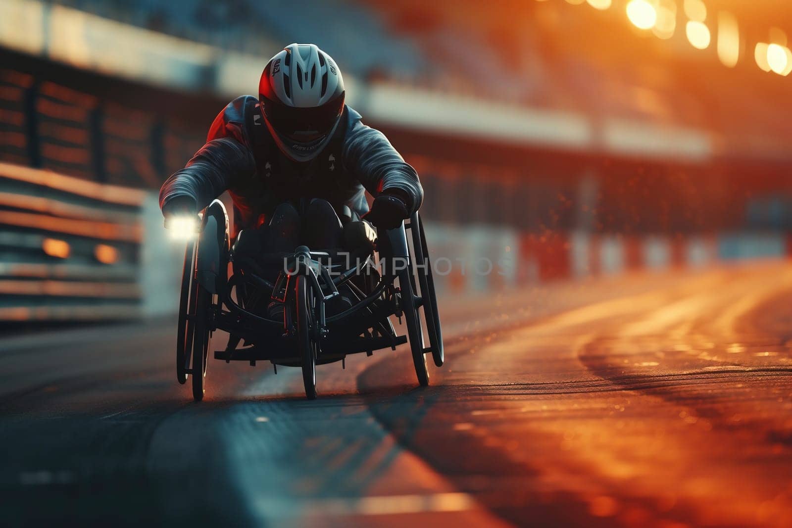 competition sports wheelchair racing in motion blur. High quality photo