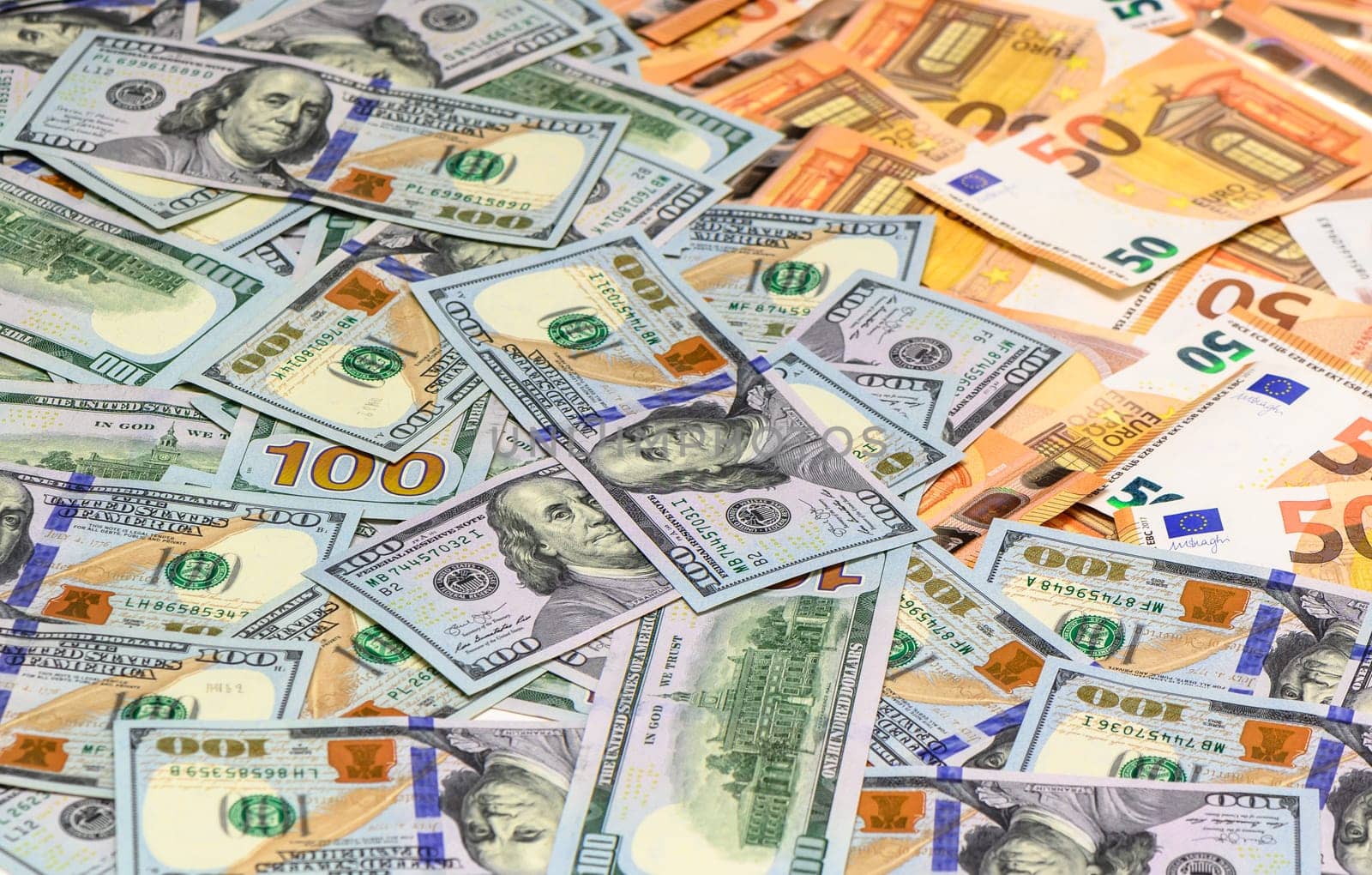 Banknotes of 100 dollars and 50 euros as a background close-up by Mixa74