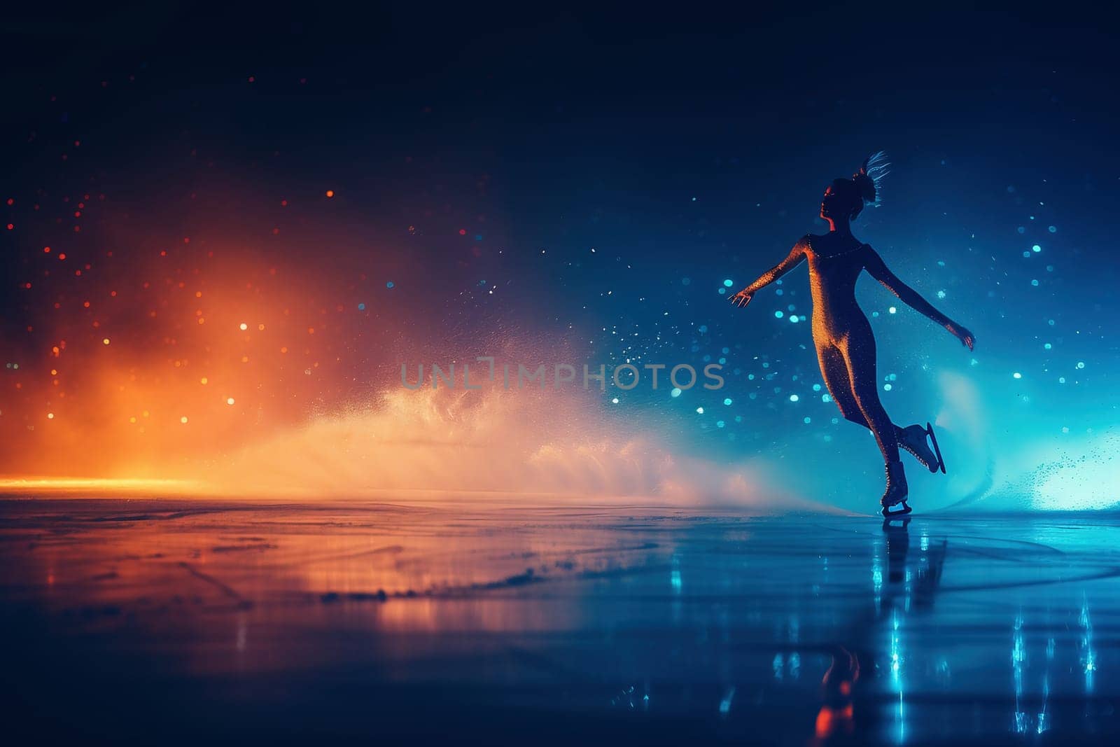 skates ice evening legs outside, abstract background winter sport. High quality photo