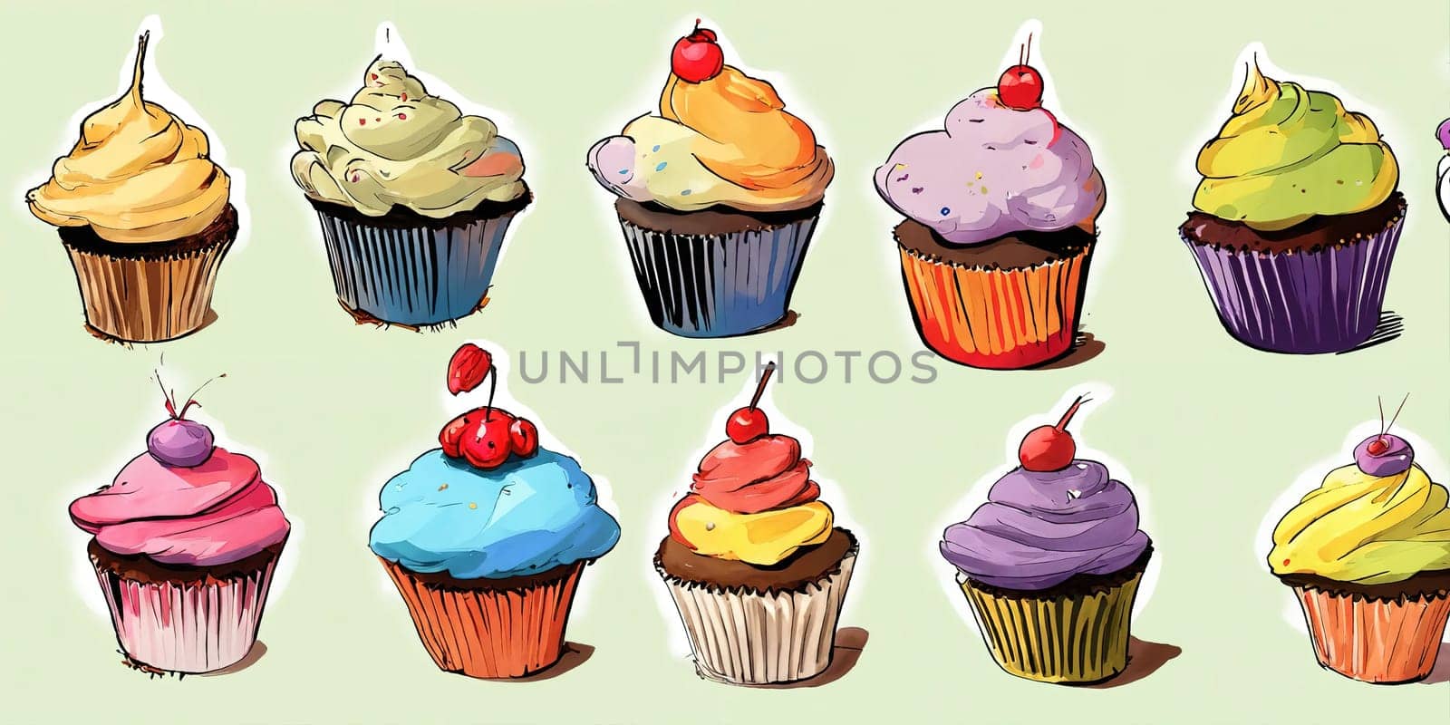 Funny cupcake illustration. Generative AI. High quality photo