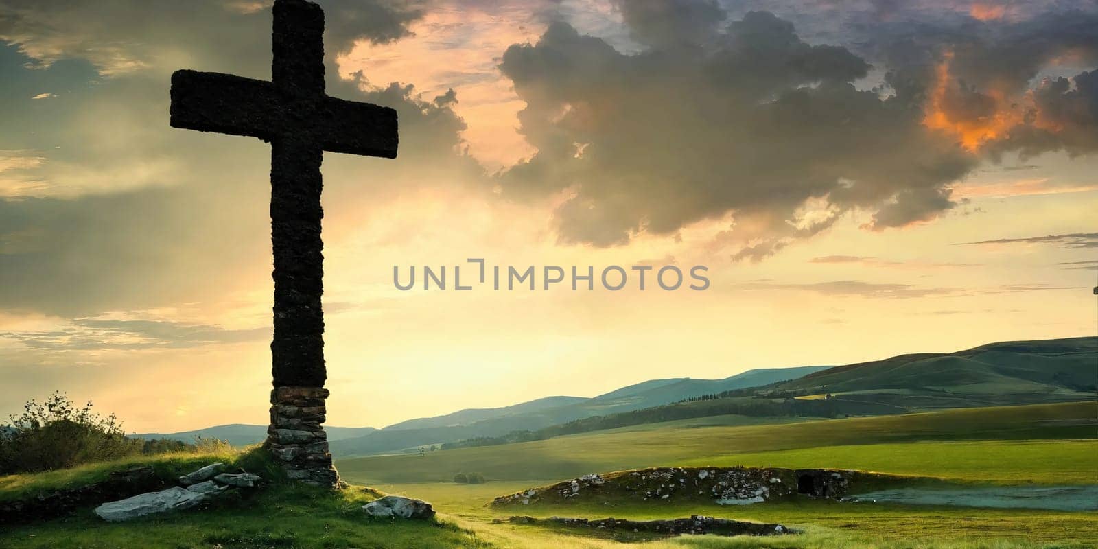 Cross in biblical places. Generative AI. High quality photo