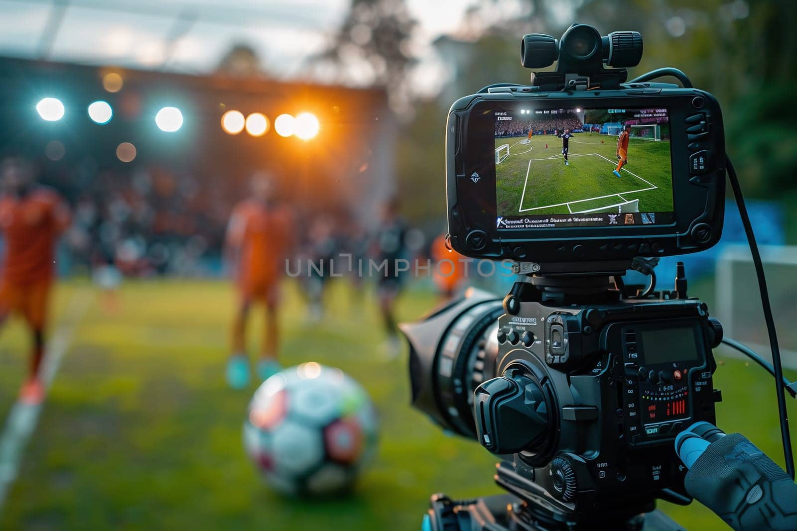 TV camera at the stadium during football matches. television camera during the soccer match by Andelov13