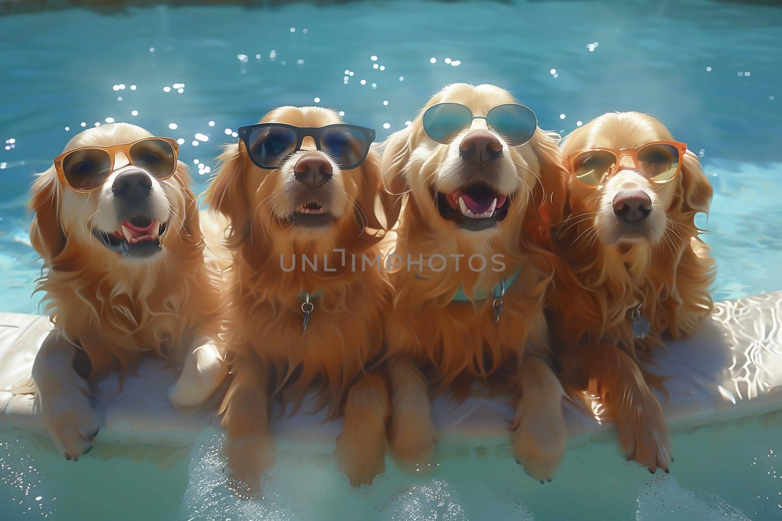 Portrait of dogs playing in the pool by Andelov13