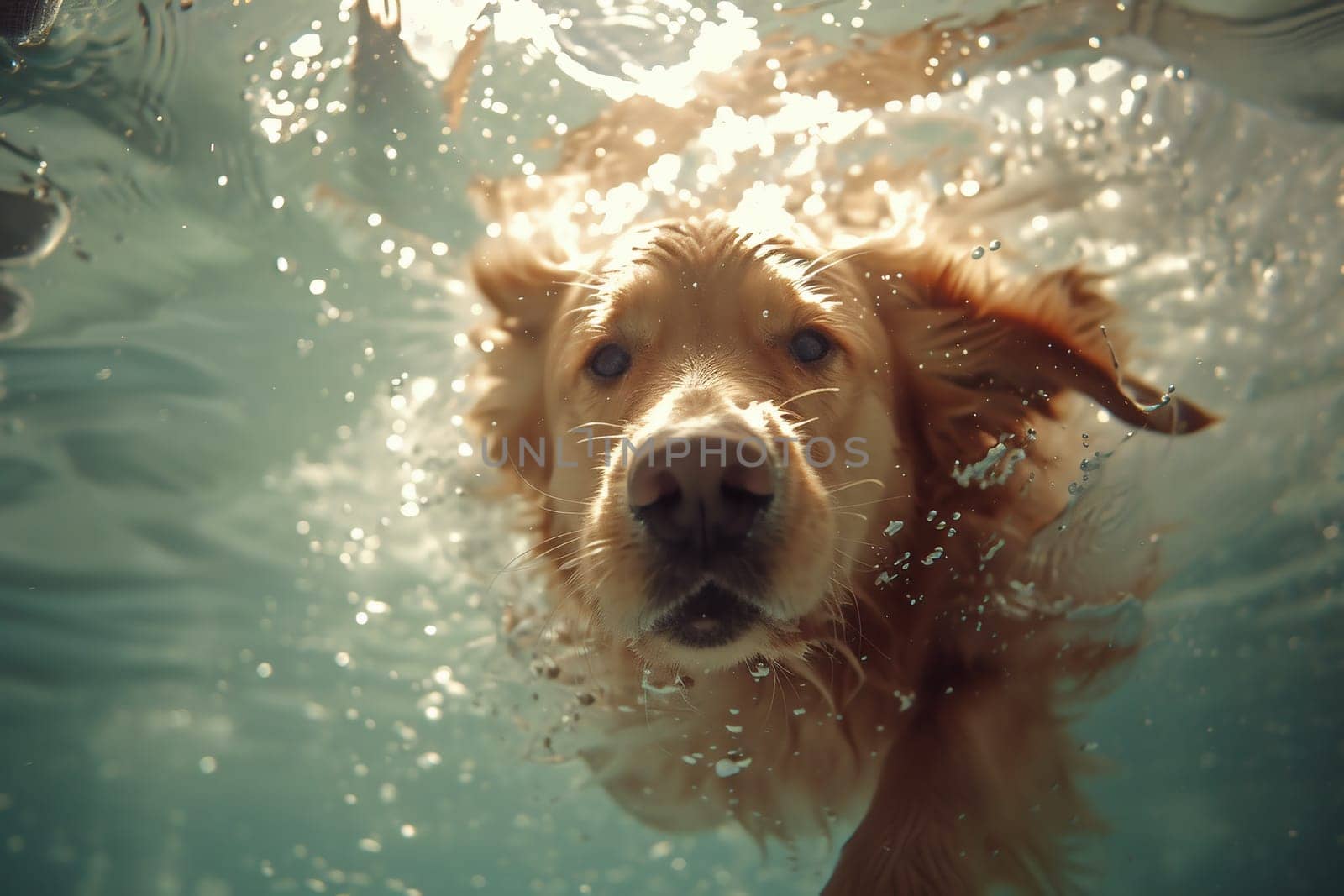 cute little dog swimming in pool. High quality photo