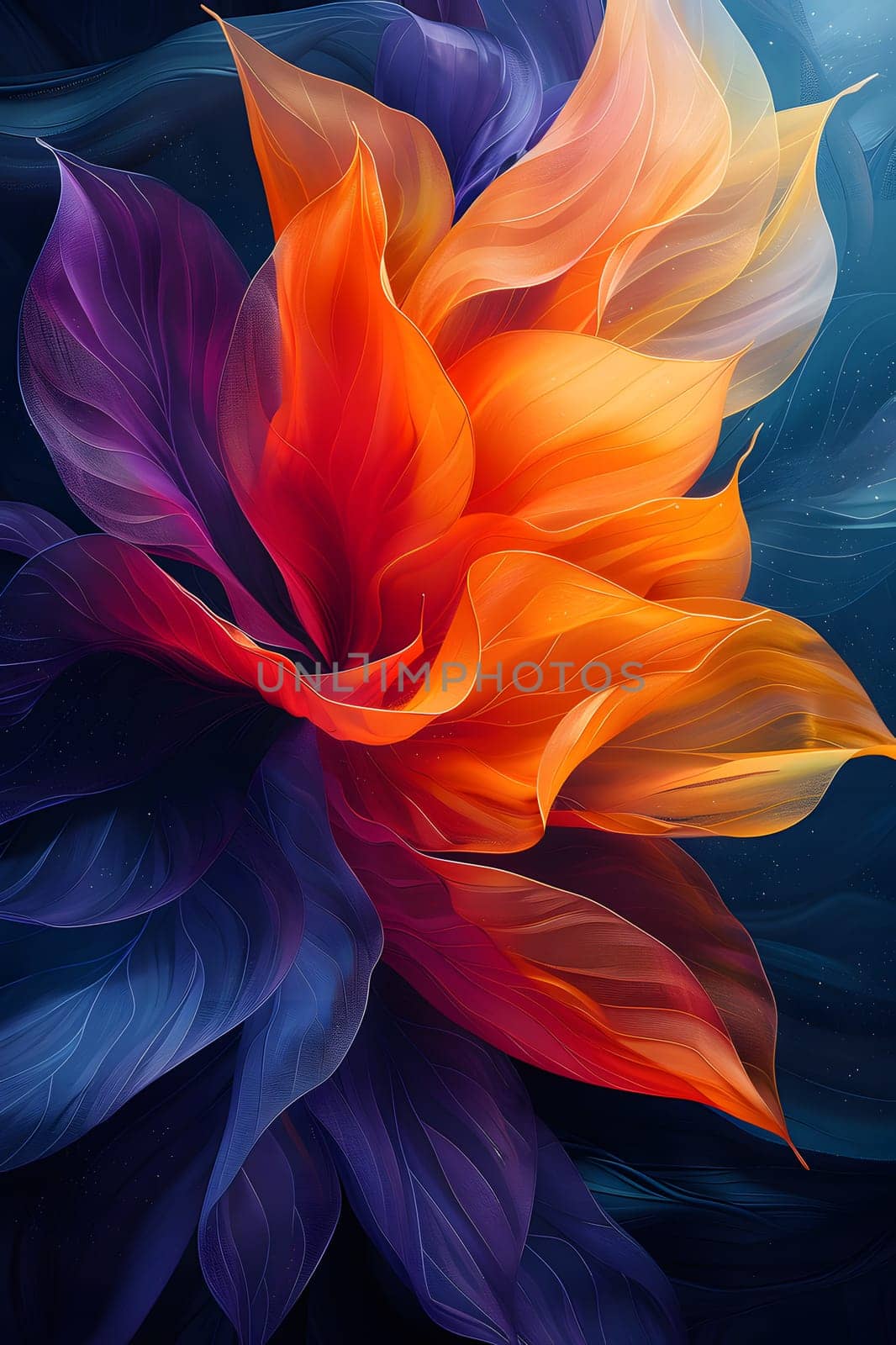 Closeup of a vibrant orange flower on a dark background by Nadtochiy