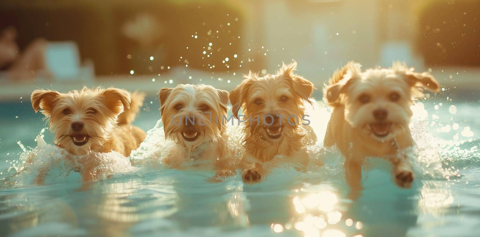 cute dogs swimming and play in the swimming pool. High quality photo