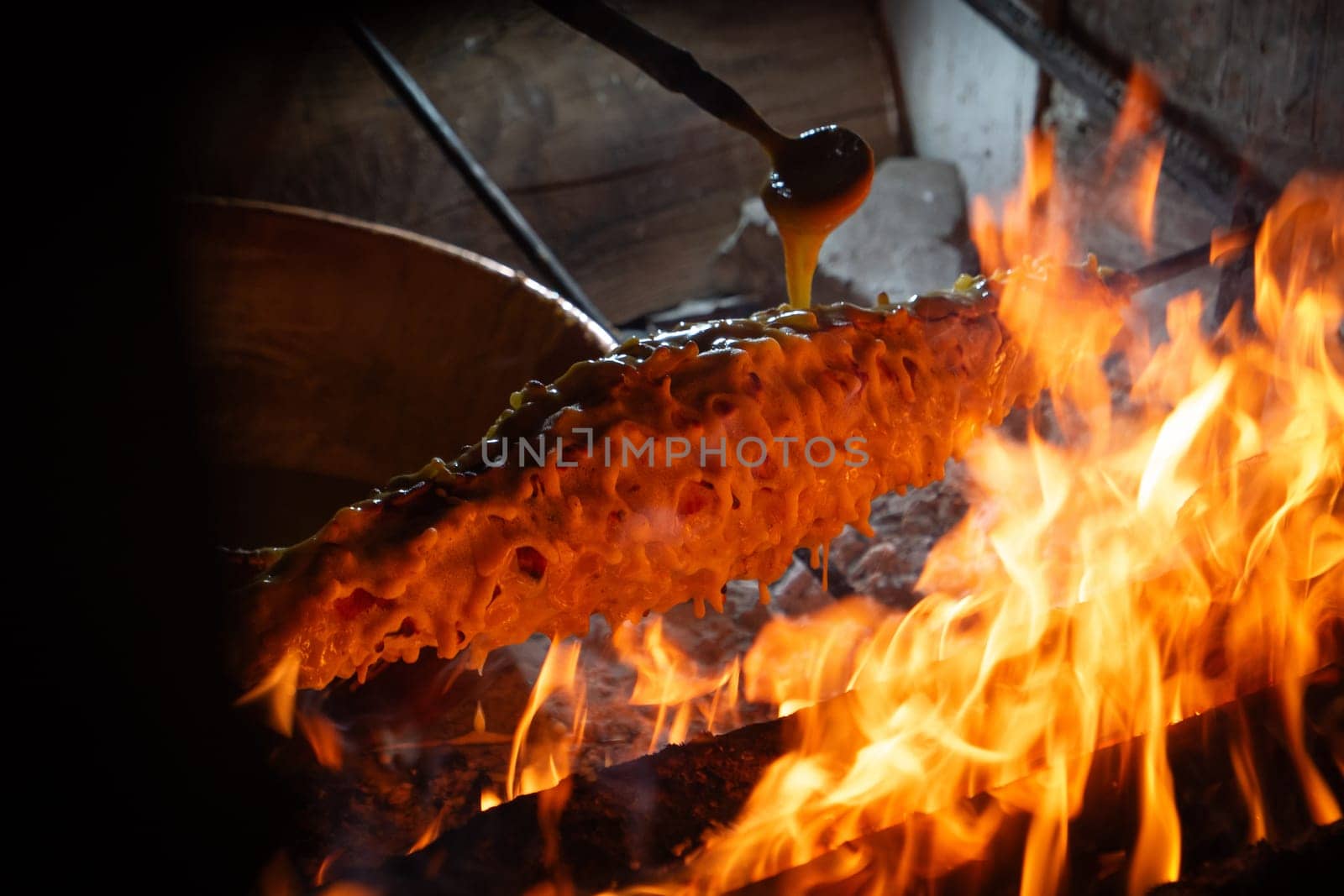 Wood-fired spit-roasted cake, Pyrenees-Atlantique, France by FreeProd