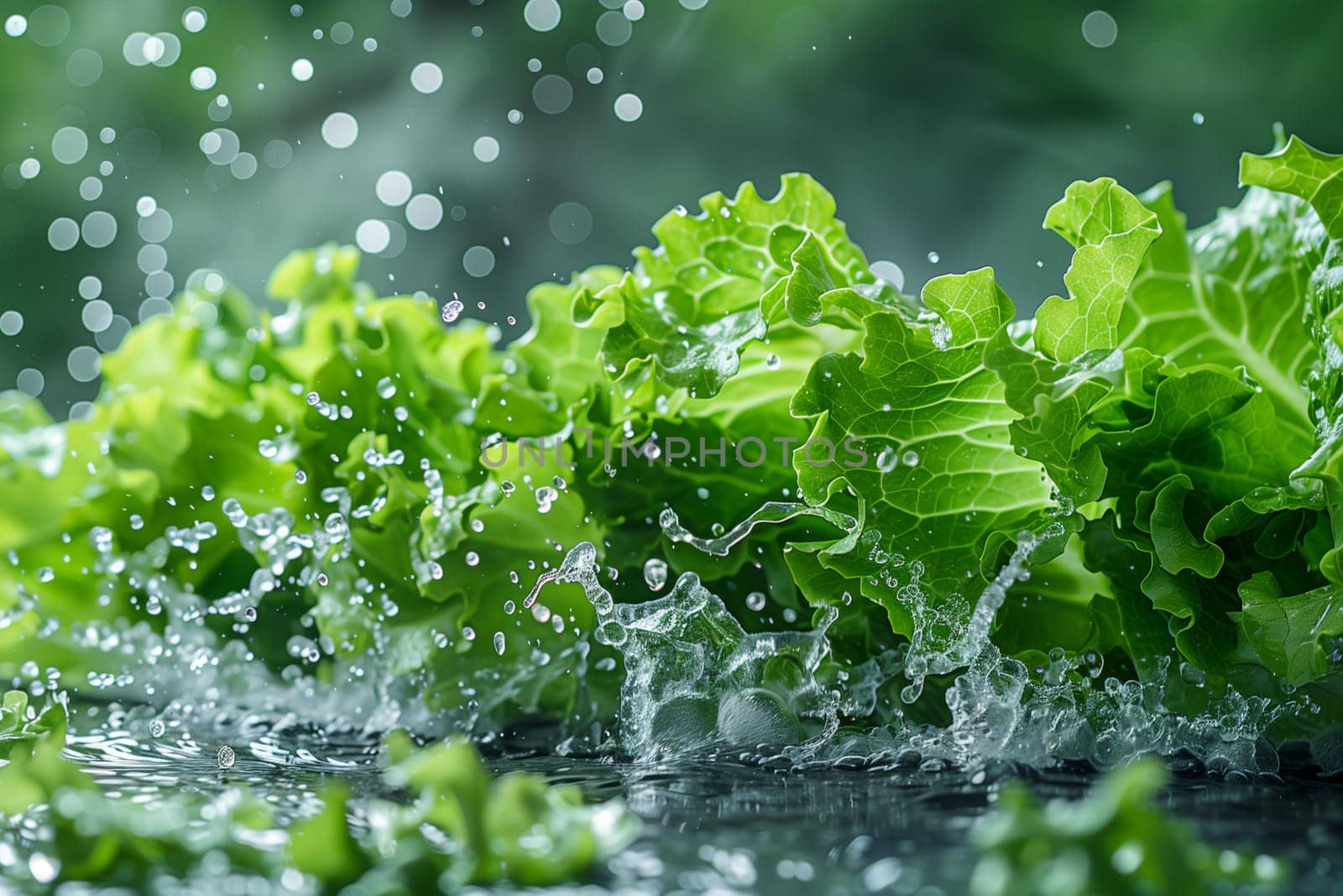 Detailed view of a bunch of vibrant green lettuce leaves, showcasing their texture and freshness.