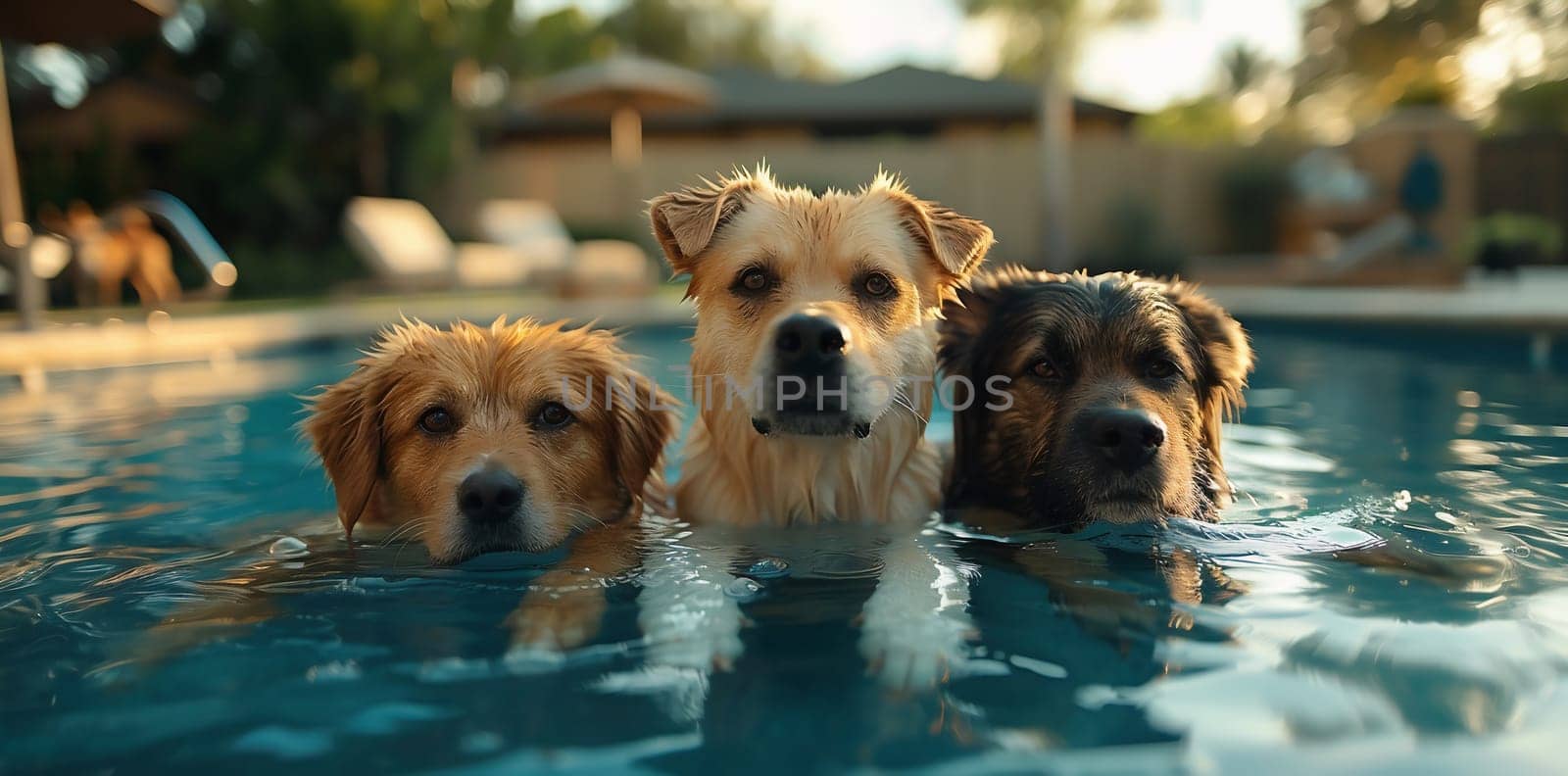 Portrait of dogs playing in the pool. High quality photo