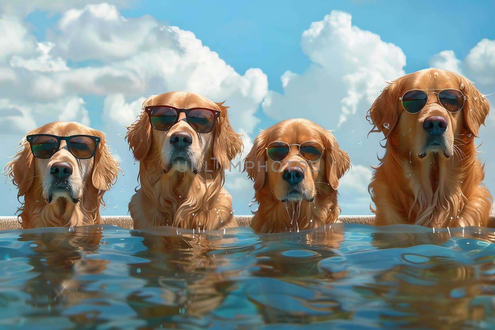 Portrait of dogs playing in the pool. High quality photo