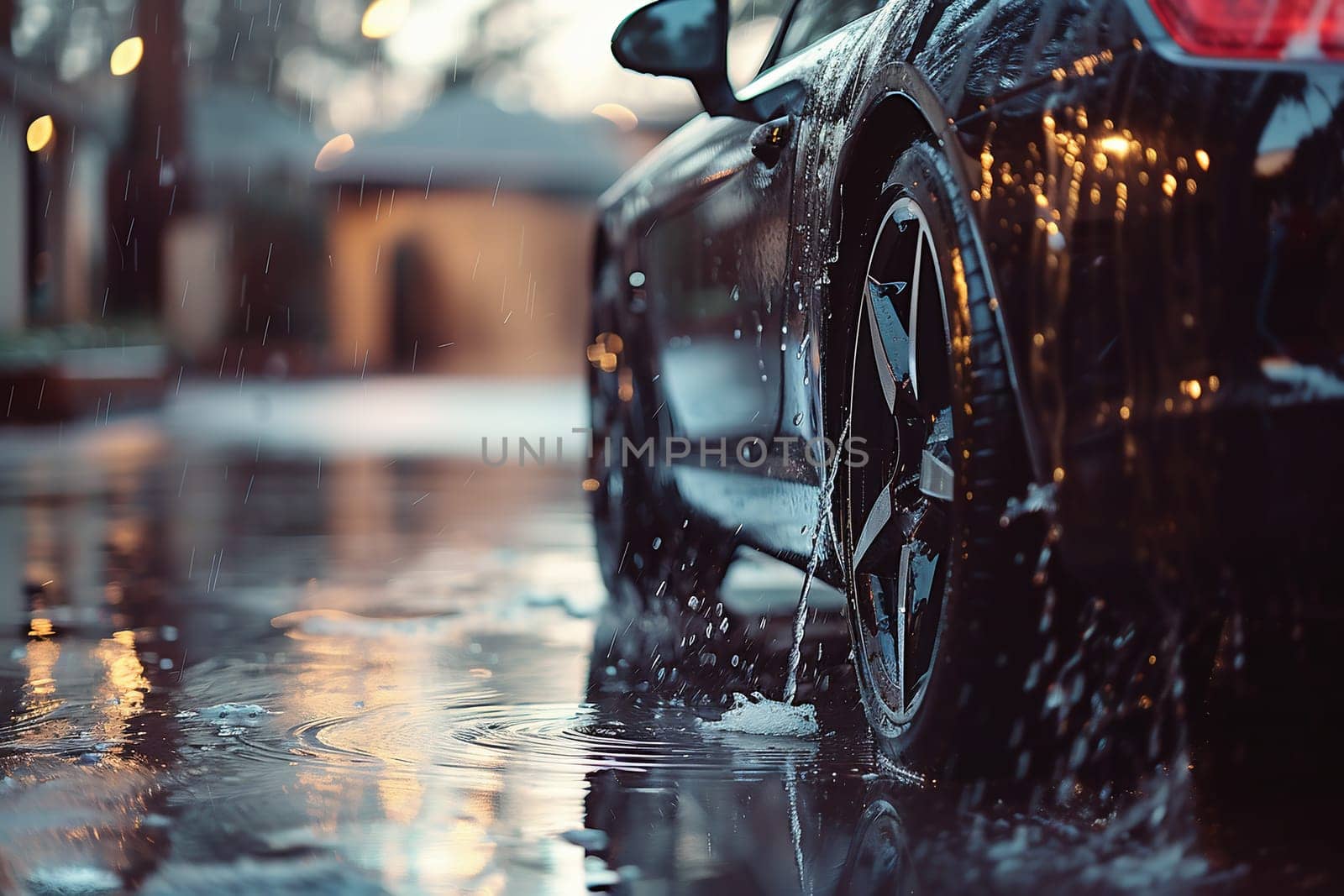 blurred background autumn auto rain on the road night lights and raindrops in the autumn traffic jam on the road, urban style traffic. High quality photo