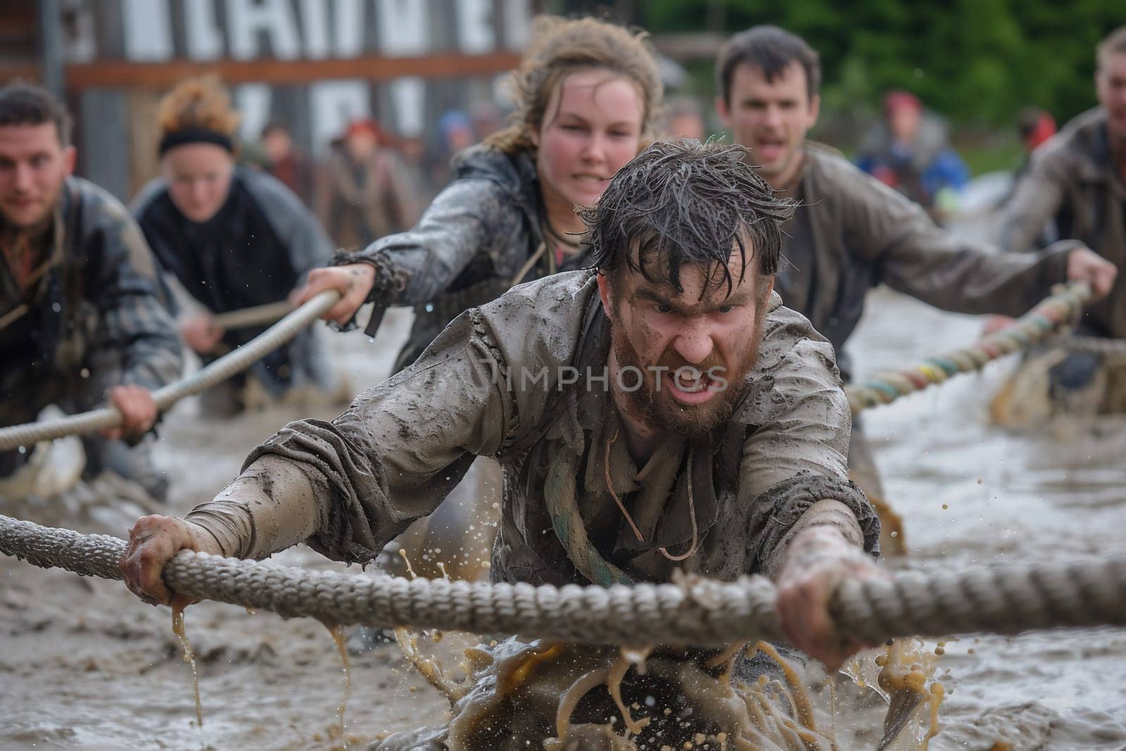 Run race, people were engaged in sports activities. Overcoming various obstacles and running