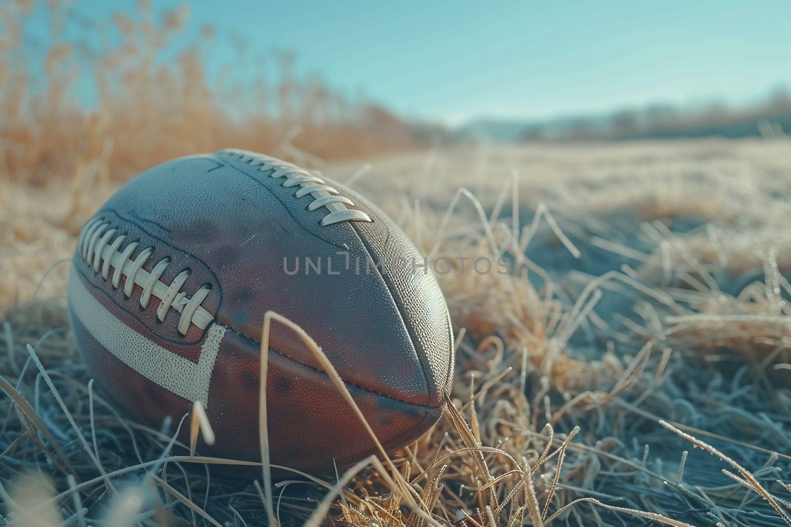 3d render of american football on the grass.