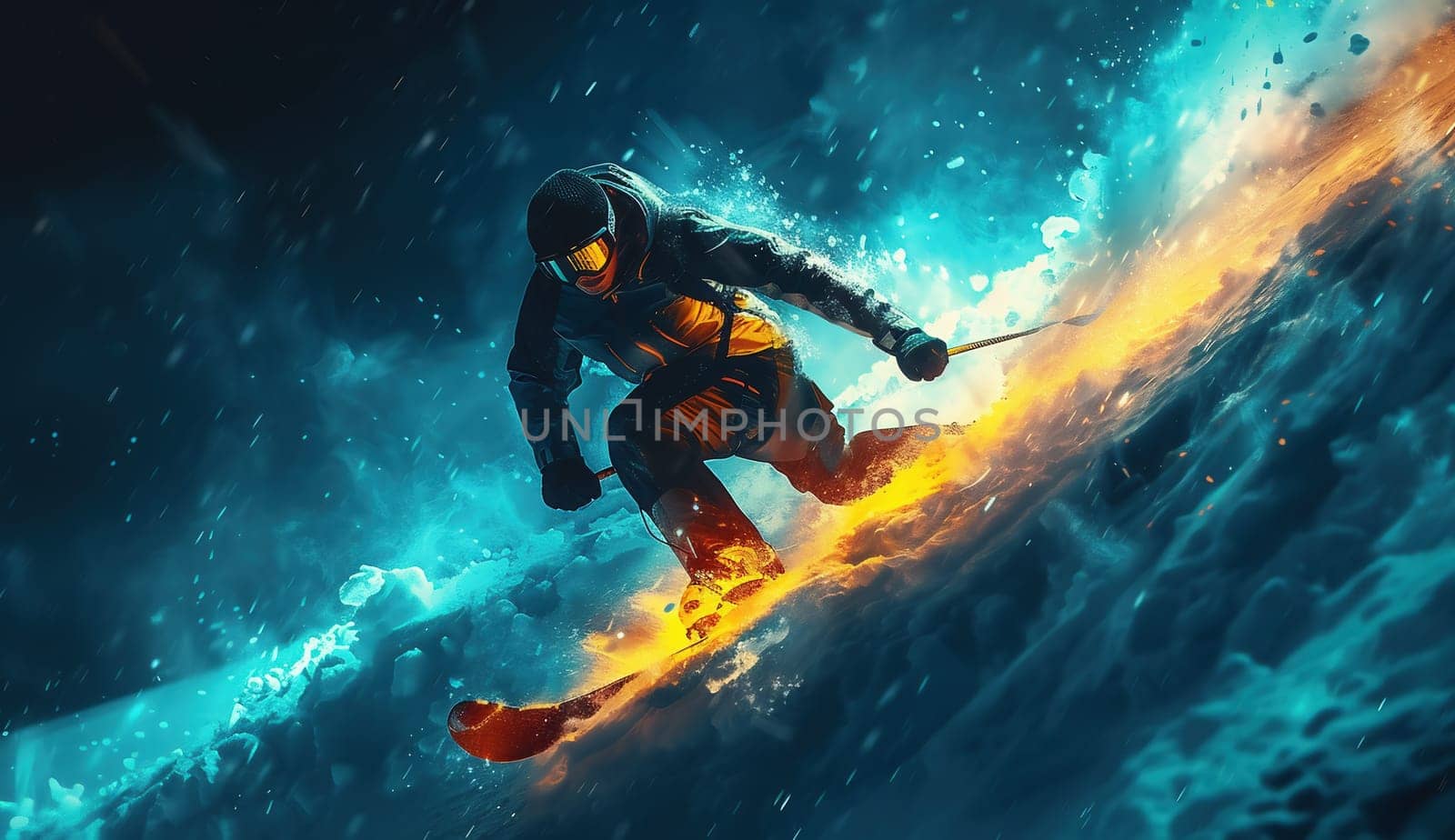 Colored hand sketch skier. illustration. High quality photo