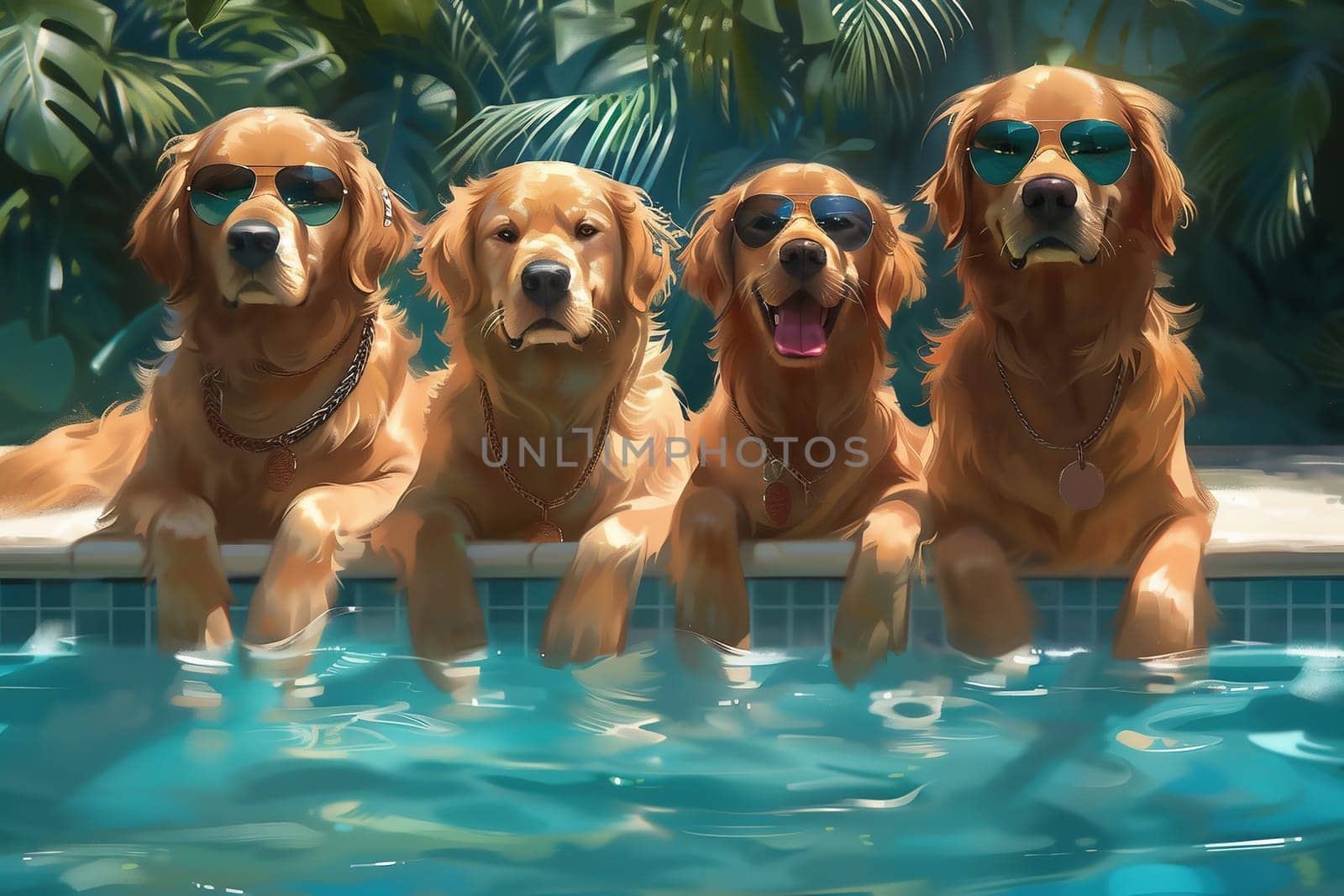 small dog is jumping into the pool and an other dog is watching by Andelov13