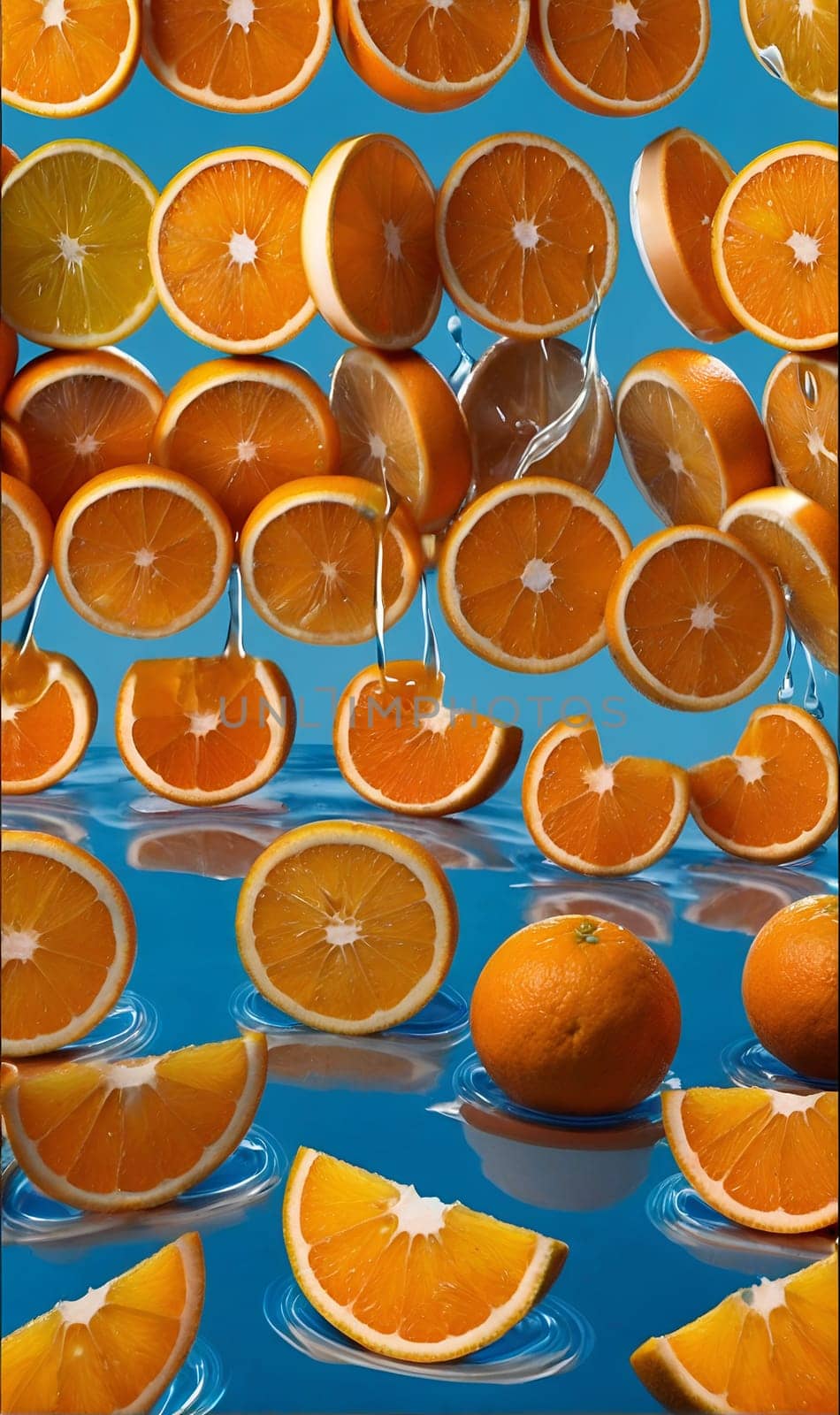 Orange juice and slices of ripe orange, a splash of juice by A_A