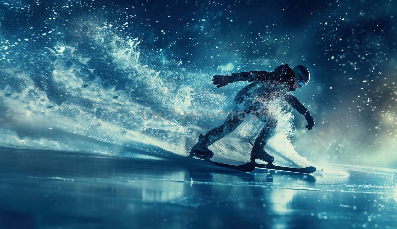 Snowboarder slides down the snowy hill. High quality photo