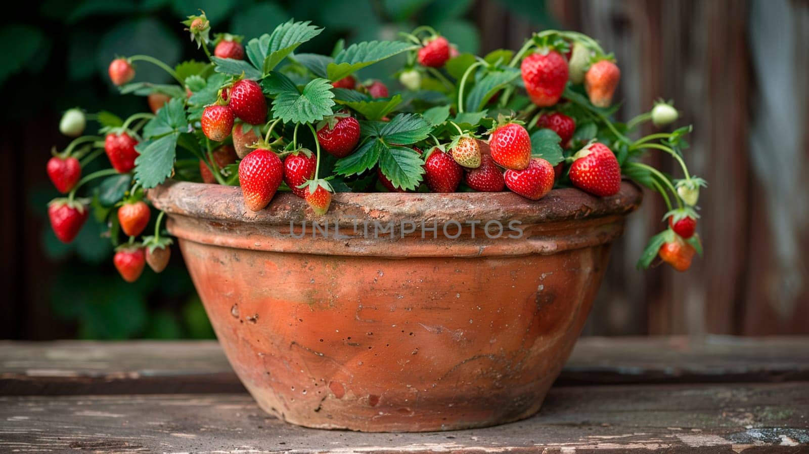 strawberries in a flowerpot on the window. selective focus. by yanadjana