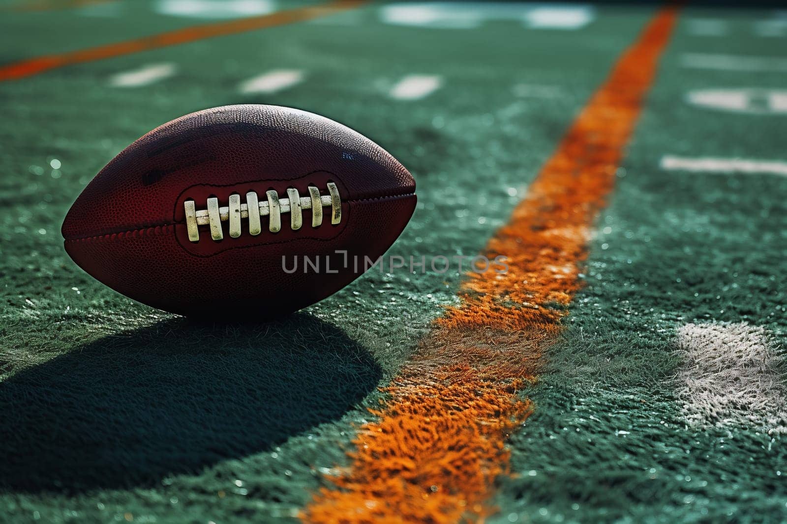 3d render of american football on the grass.