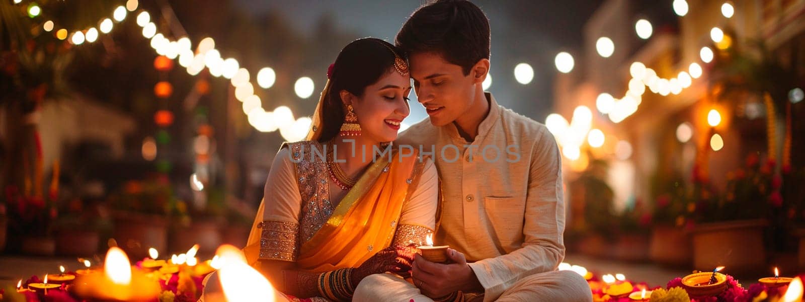 couple in love on Diwali holiday. selective focus. people.