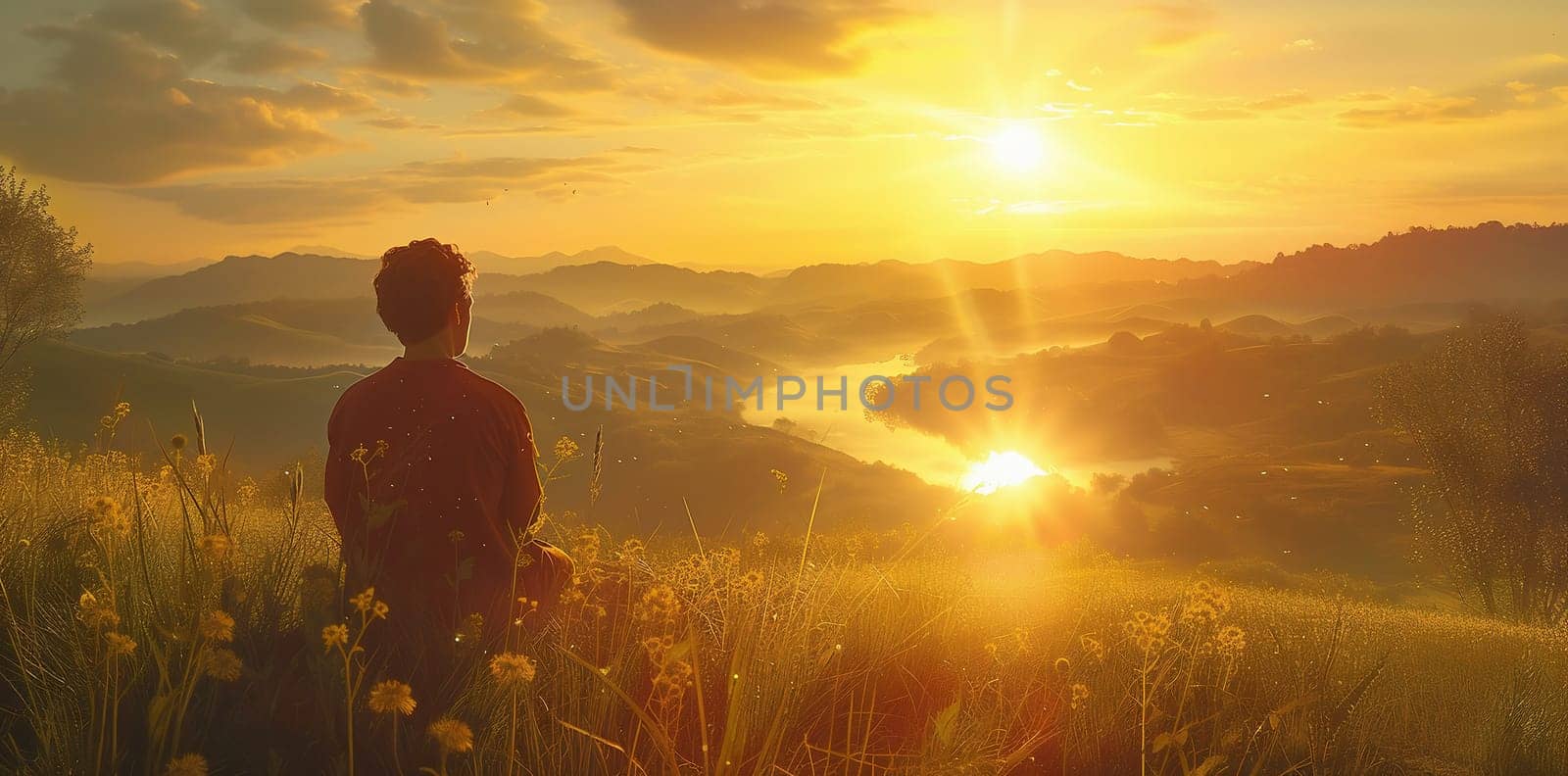 The man thank God on the mountain. High quality photo