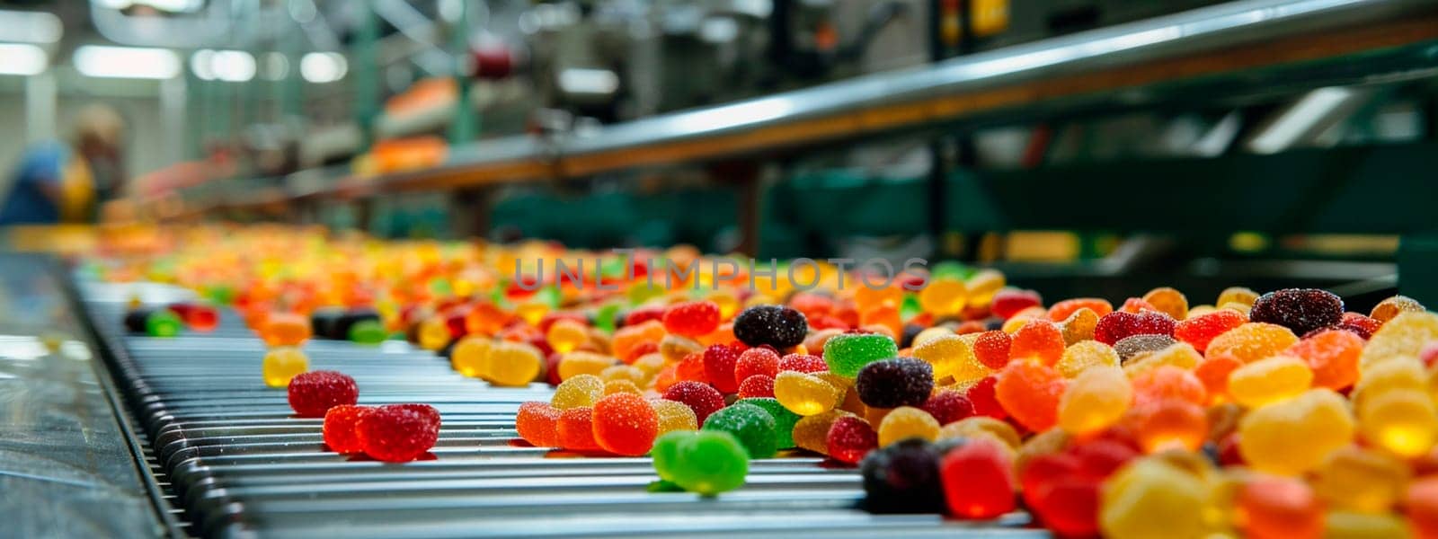 jelly candies in the factory industry. selective focus. food.