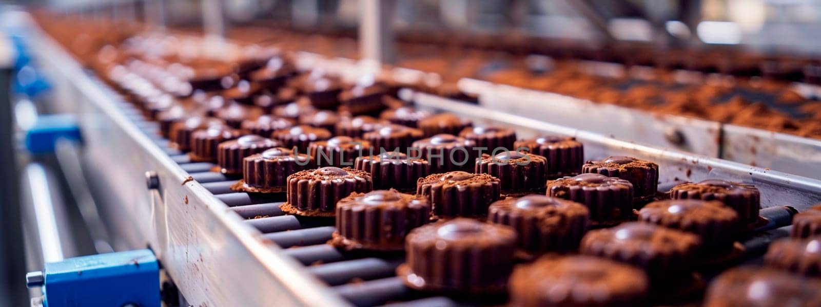 chocolate candies in the factory industry. Selective focus. by yanadjana