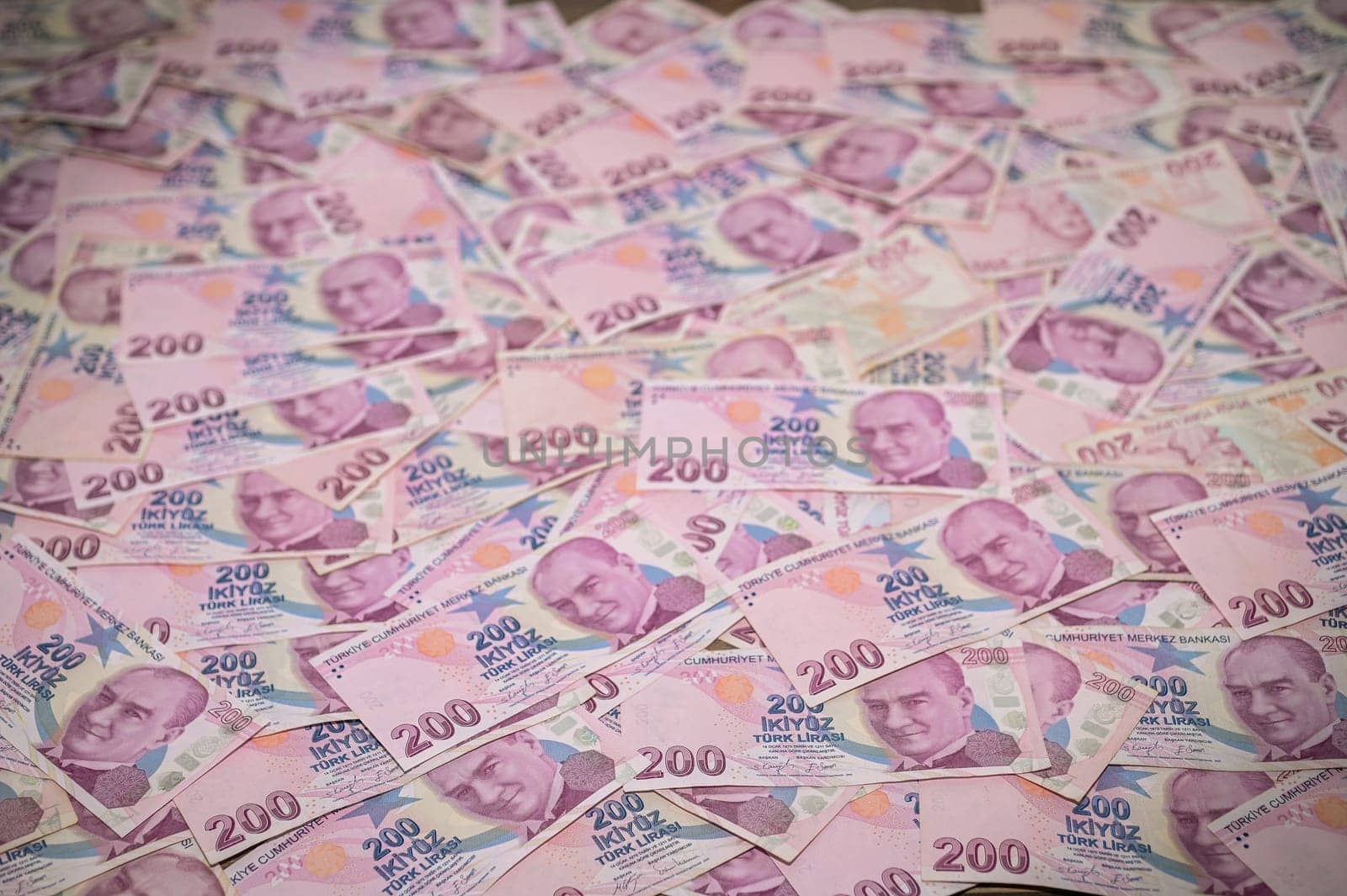Close up Turkish money 200 TL banknot lines. 1