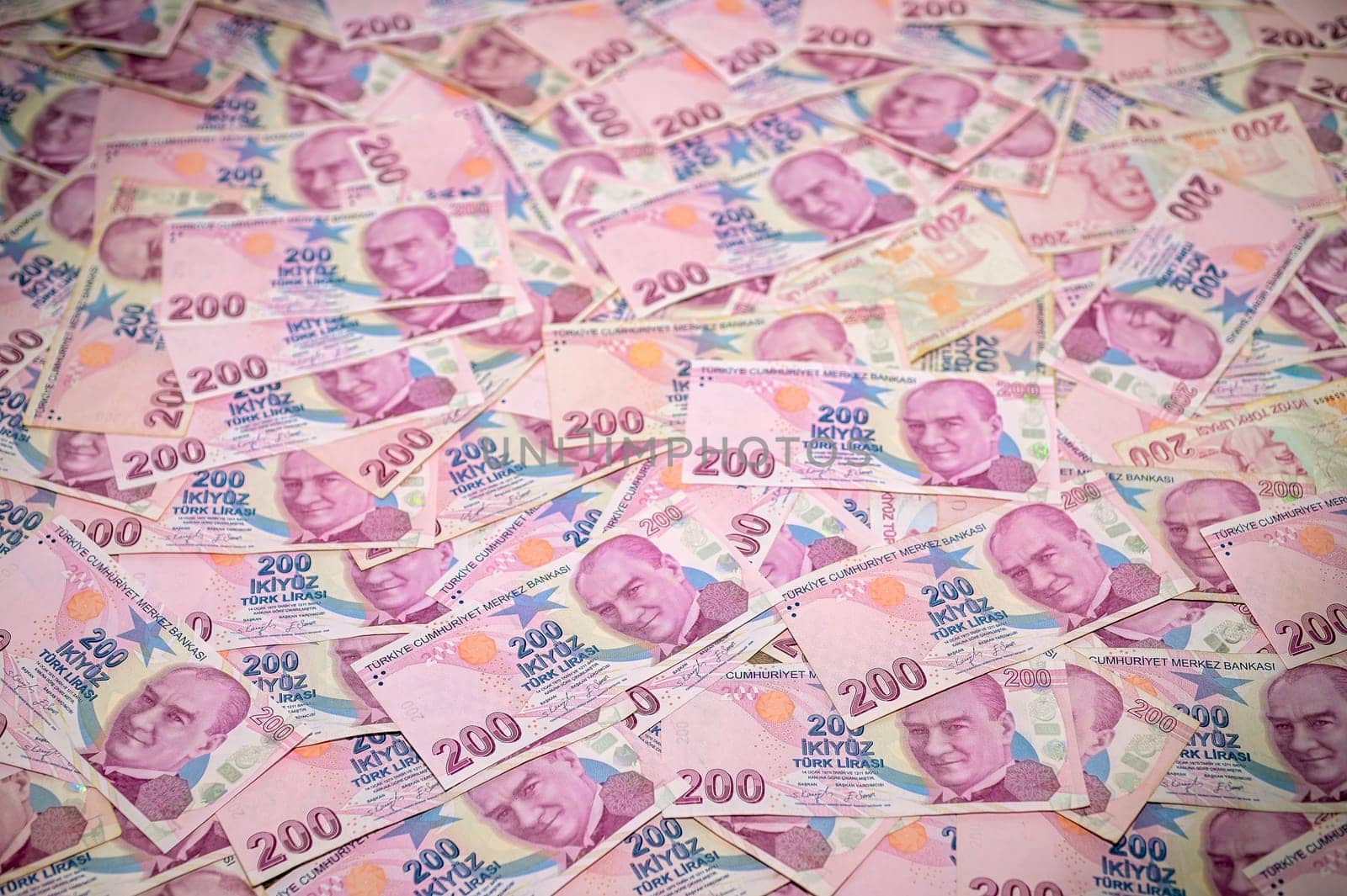 Turkish lira background. Turkish money. 200tl banknotes. Banner for the site, desktop wallpaper, space for copying text 1 by Mixa74