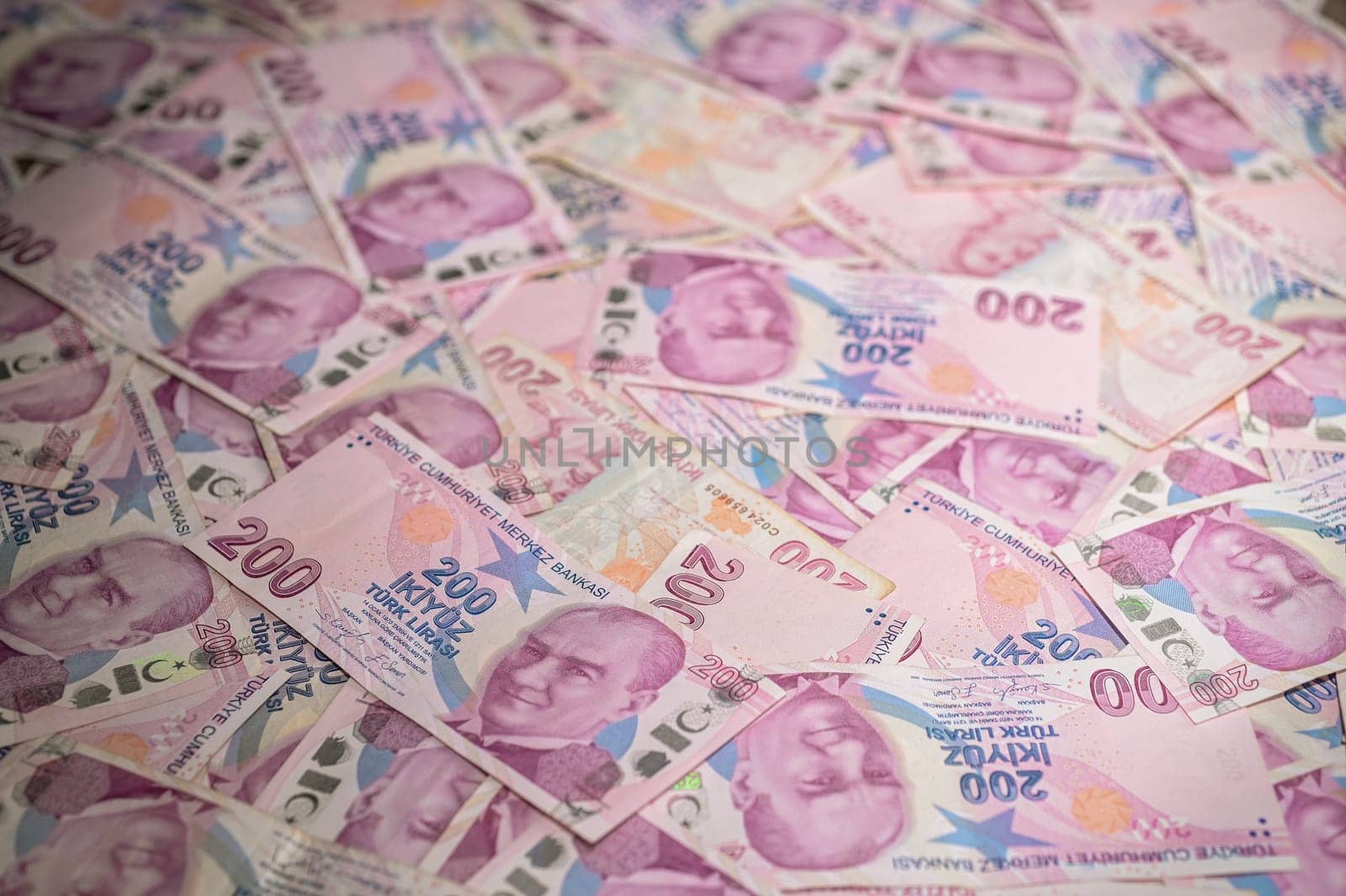 Close up Turkish money 200 TL banknot lines. 3