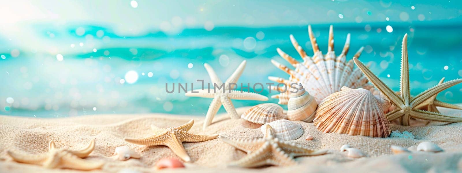starfish and shells on the seashore. selective focus. nature.