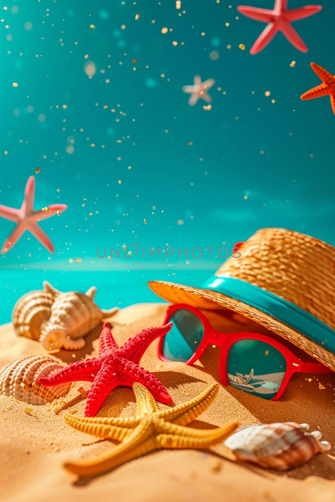 starfish and shells on the seashore. selective focus. by yanadjana