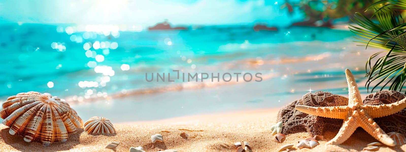 starfish and shells on the seashore. selective focus. nature.