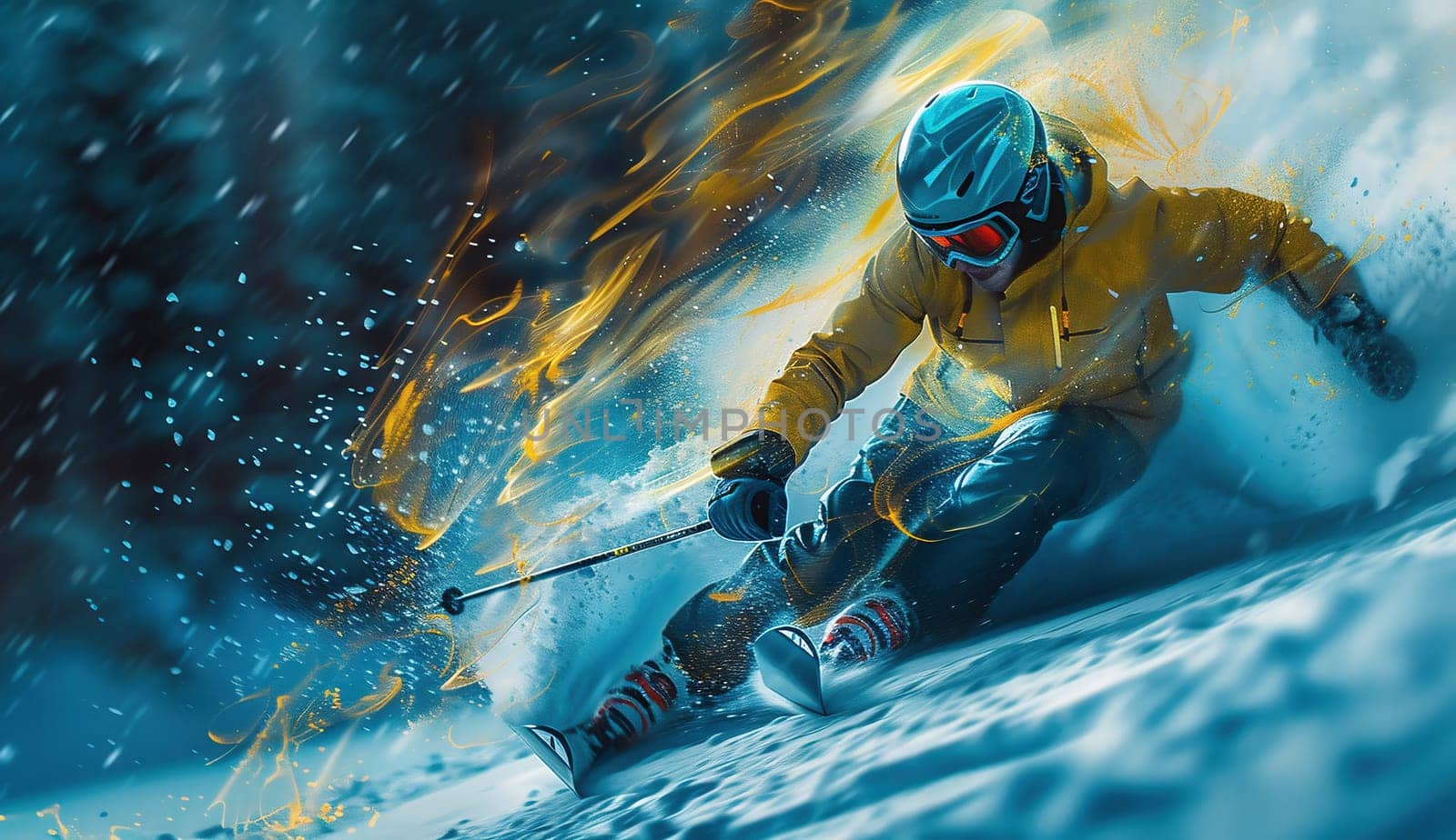 Colored hand sketch skier. illustration by Andelov13