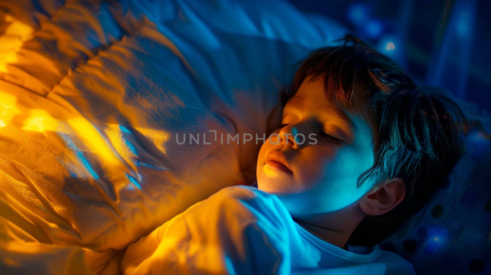 The child sleeps with a lamp. selective focus. people.