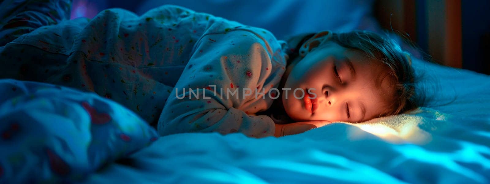 The child sleeps with a lamp. selective focus. people.