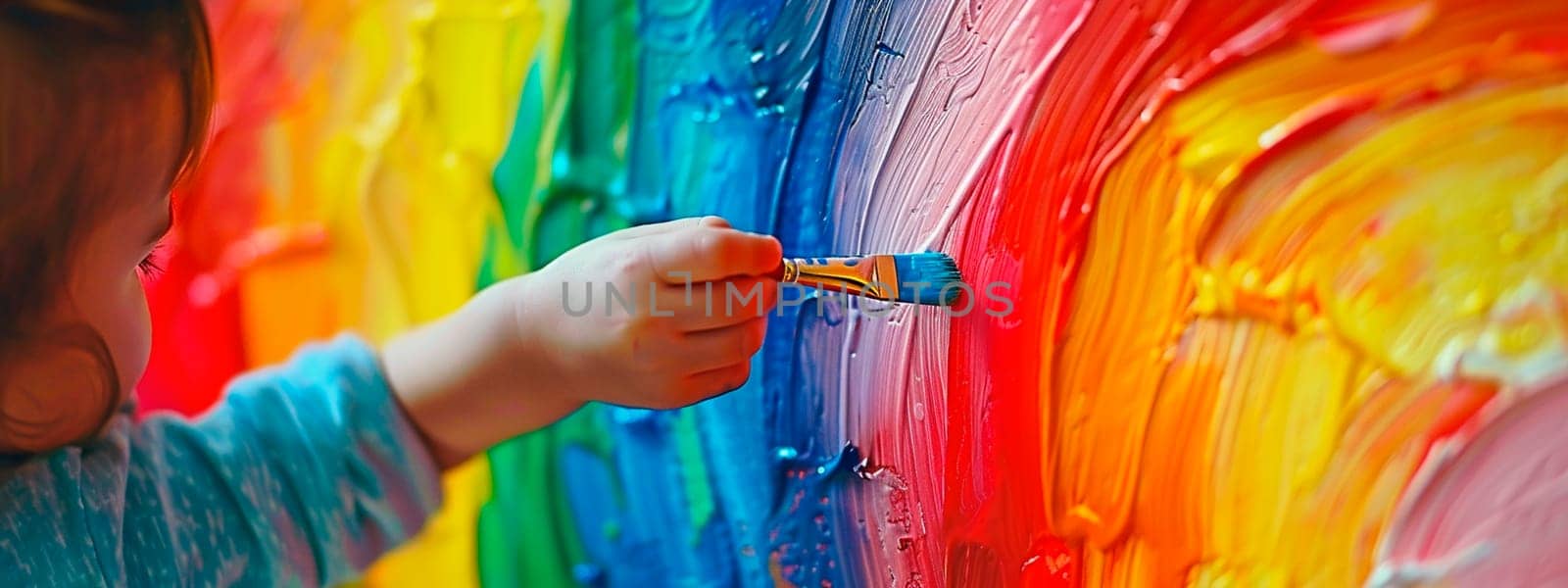 a child draws a rainbow with paints. selective focus. by yanadjana