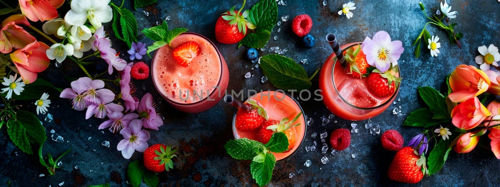 different fruit smoothies in a glass. selective focus. by yanadjana
