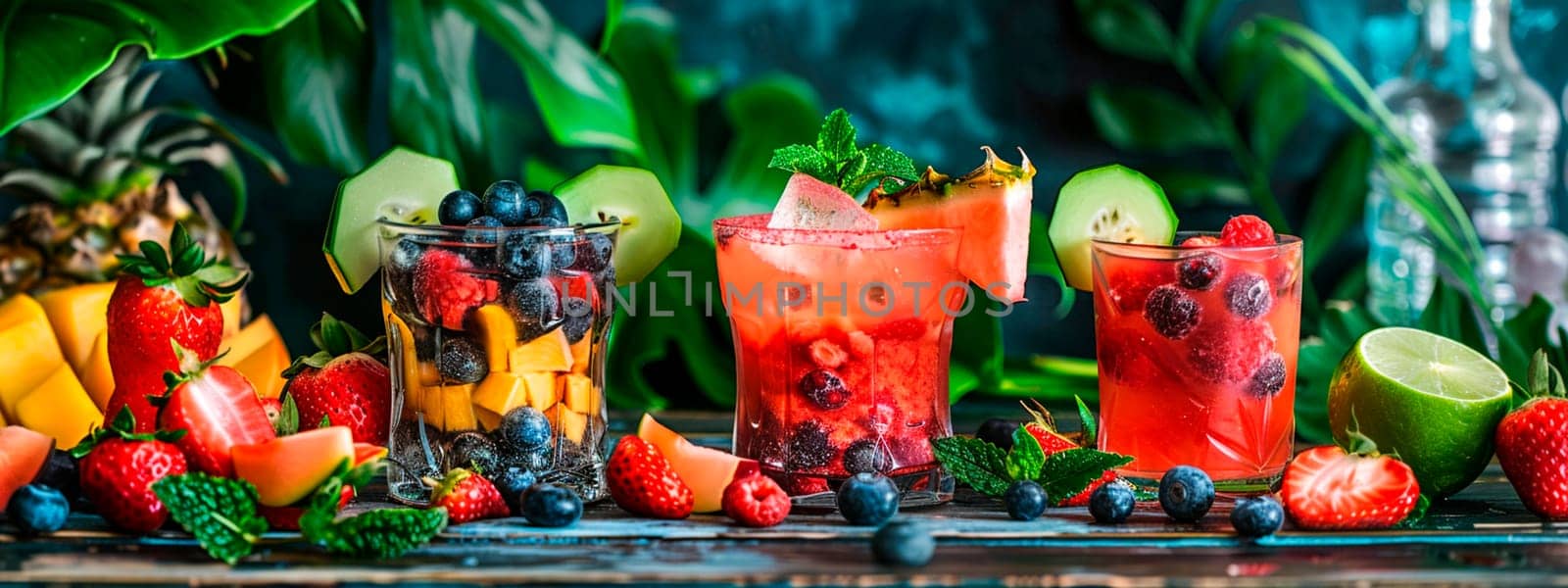 different fruit smoothies in a glass. selective focus. by yanadjana